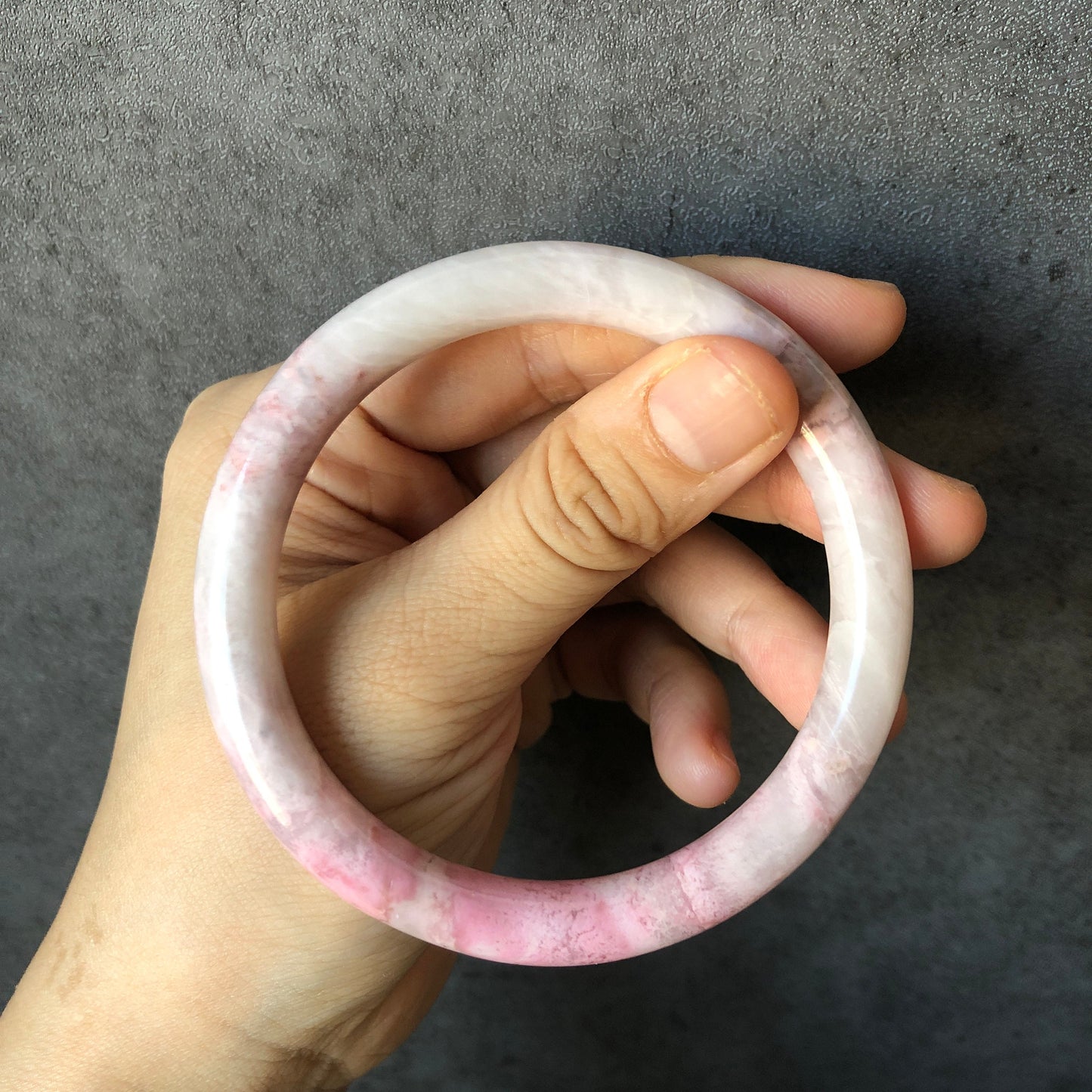 61.4mm Premium Rare Find Rhodonite Stone Bangle Bracelet | The Snowy | Milky White  Pink | Crystal Gemstone Bangle | Healing Stone for Women, pink raw stone bangle, pink rock bracelet, white gemstone bangle, love stone gift for her, rhodonite jewelry