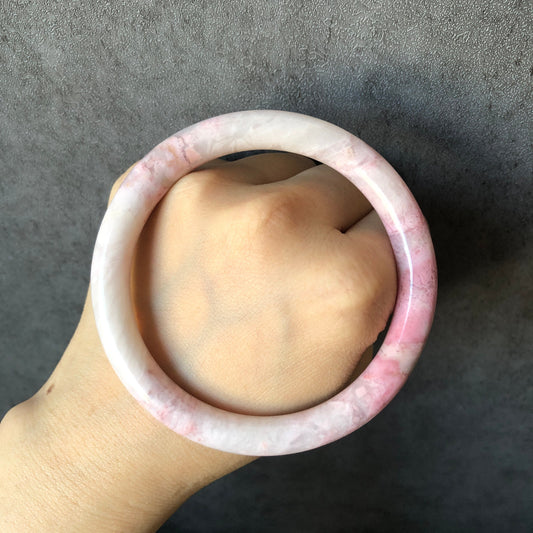 61.4mm Premium Rare Find Rhodonite Stone Bangle Bracelet | The Snowy | Milky White  Pink | Crystal Gemstone Bangle | Healing Stone for Women, pink raw stone bangle, pink rock bracelet, white gemstone bangle, love stone gift for her, rhodonite jewelry