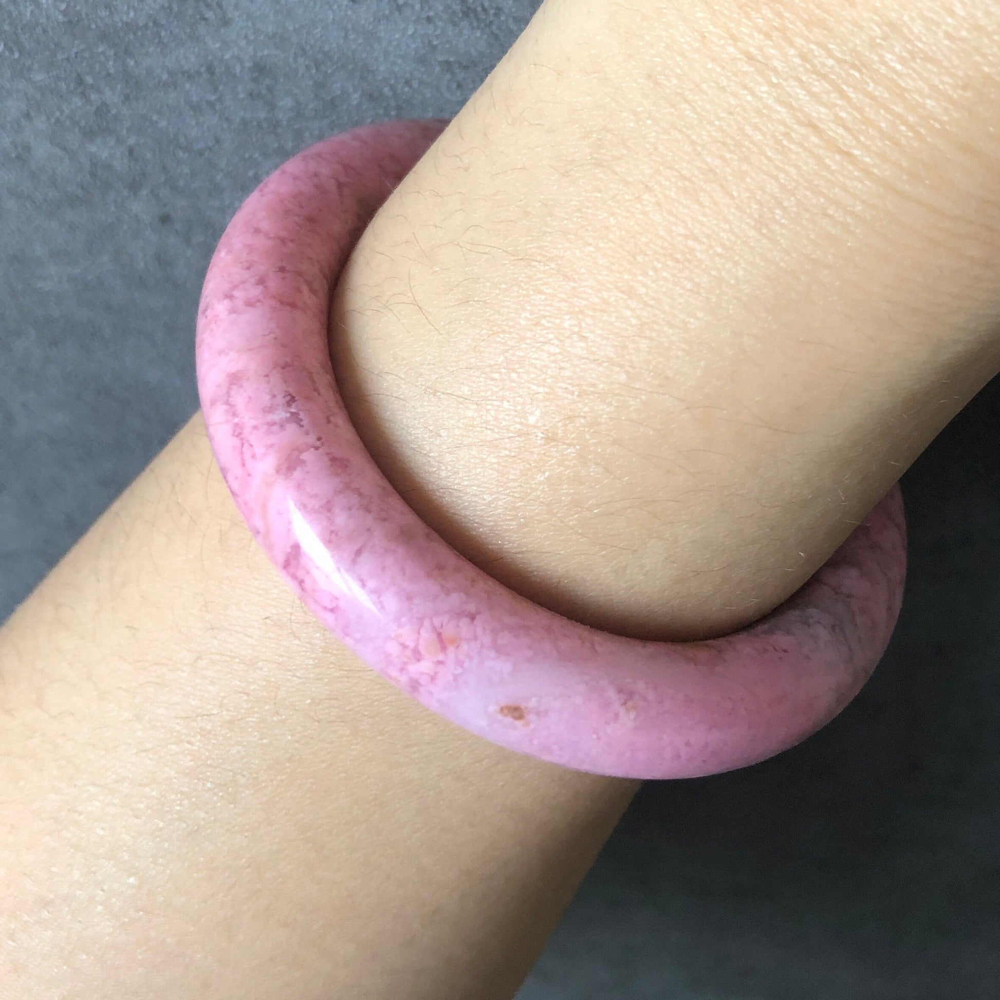 51mm Premium Natural Rhodonite Stone Bangle Bracelet | Barbie Baby Pink | Small Size Crystal Bracelet Gemstone Bangle for Kid | Gift for her