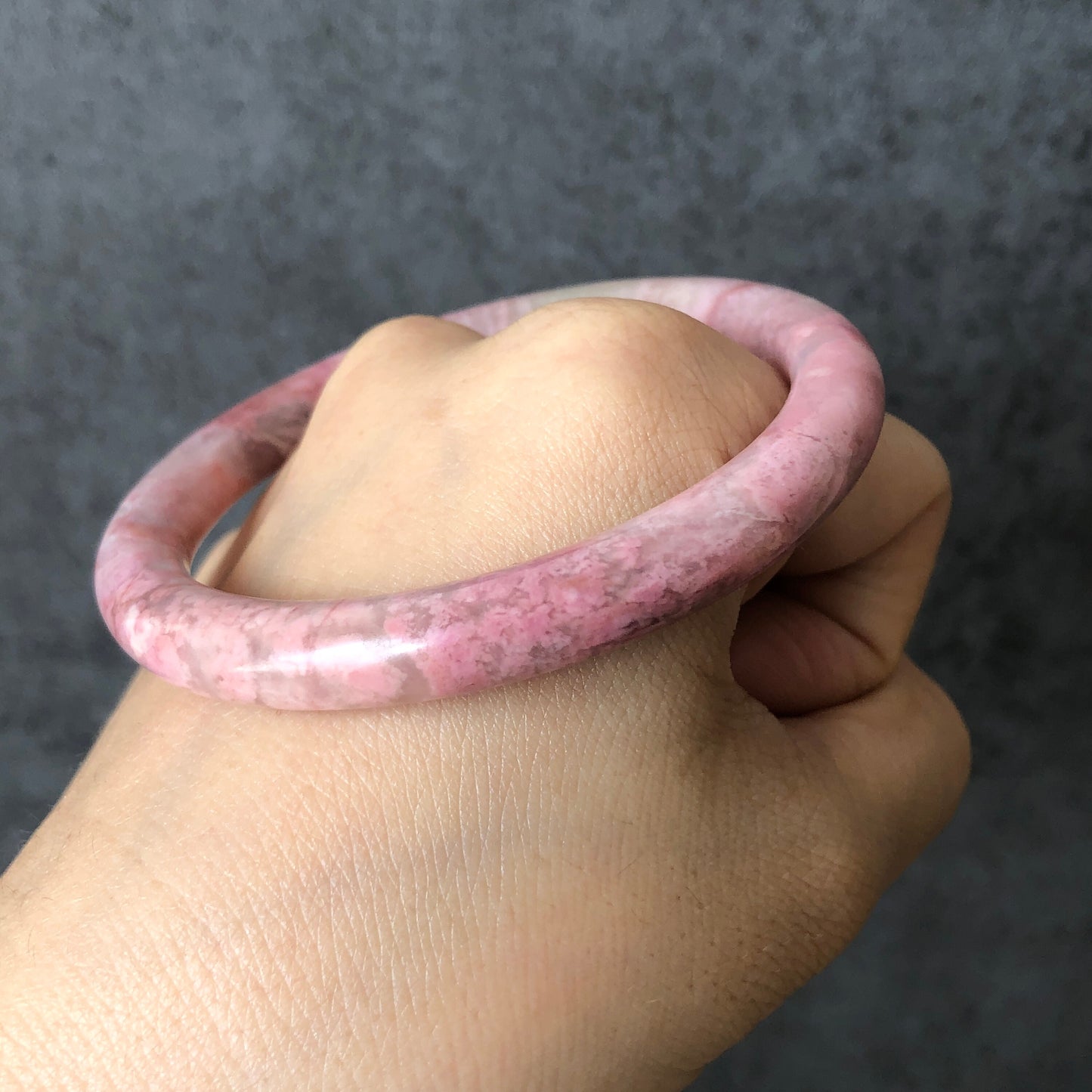 56.4mm Premium Natural Rhodonite Stone Bangle Bracelet | Flowers in the Spring | Sakura Baby Pink | Cherry Blossom | Pink Crystal Bangle, pink raw stone bangle, pink gemstone bracelet, healing stone gift for her, women bangle, pink rhodonite jewelry