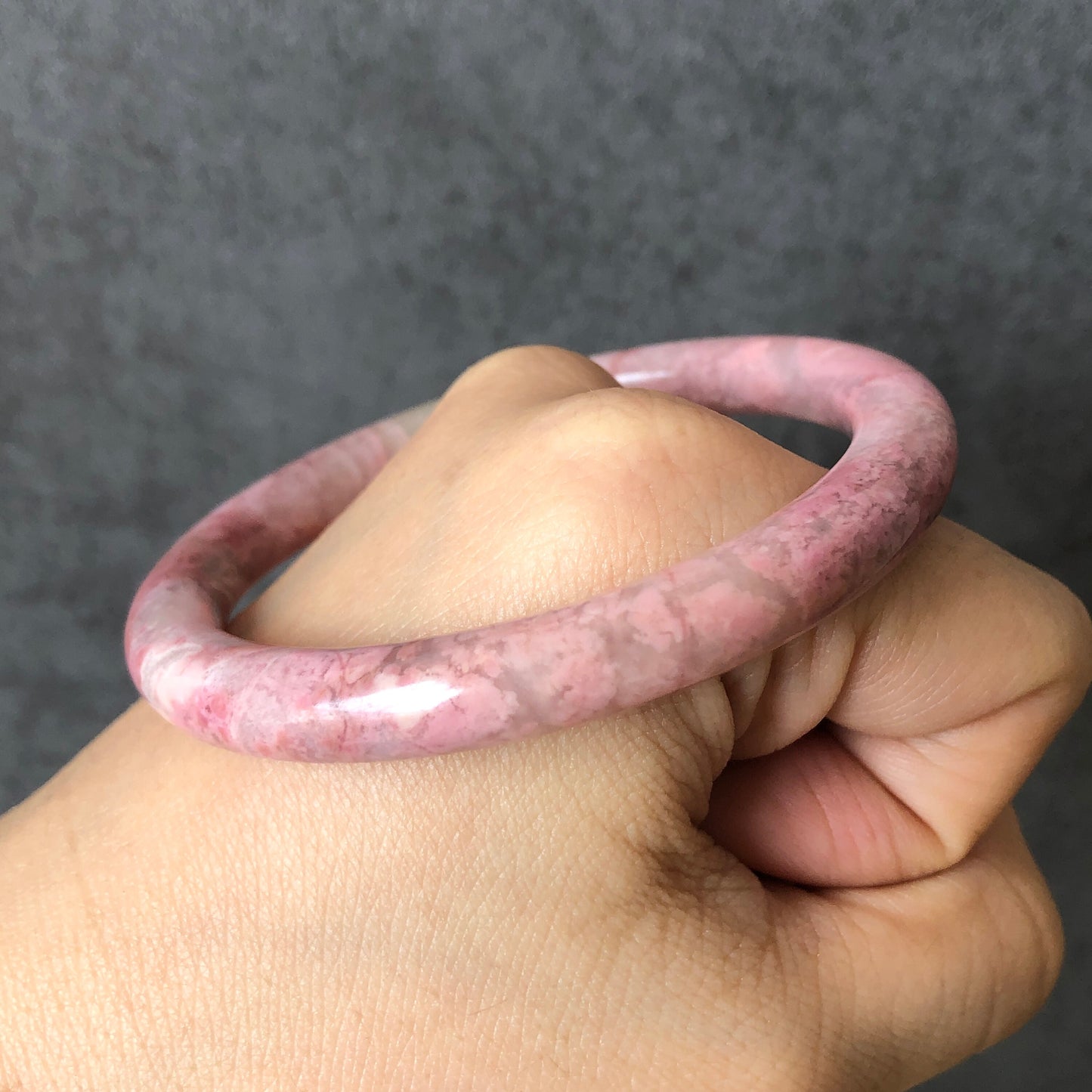 56.4mm Premium Natural Rhodonite Stone Bangle Bracelet | Flowers in the Spring | Sakura Baby Pink | Cherry Blossom | Pink Crystal Bangle, pink raw stone bangle, pink gemstone bracelet, healing stone gift for her, women bangle, pink rhodonite jewelry