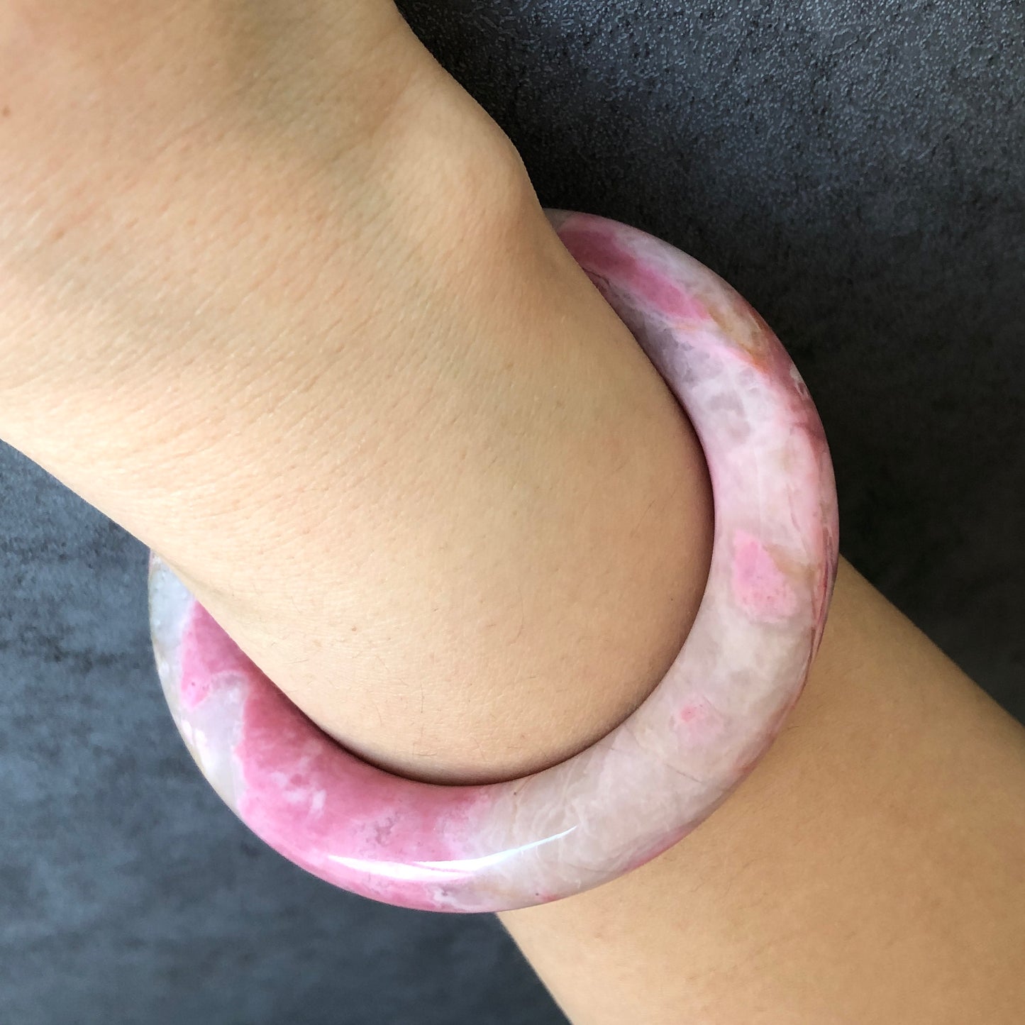 52.6mm Natural Rhodonite Bangle Bracelet | Pink Cloud | Baby Pink Crystal Bangle | Raw Stone Bangle | Gemstone Bracelet | Healing Stone Gift, rosy pink bangle, bangle for women, pink gemstone, pink rhodonite jewelry, bracelet for women, love stone