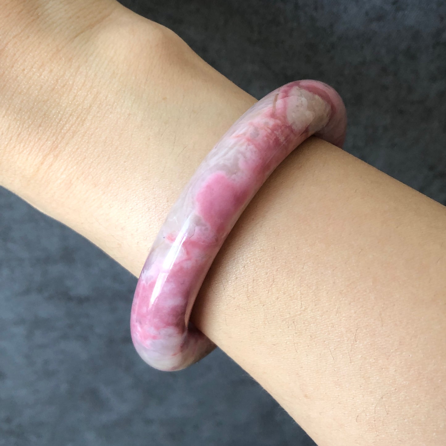 52.6mm Natural Rhodonite Bangle Bracelet | Pink Cloud | Baby Pink Crystal Bangle | Raw Stone Bangle | Gemstone Bracelet | Healing Stone Gift, rosy pink bangle, bangle for women, pink gemstone, pink rhodonite jewelry, bracelet for women, love stone