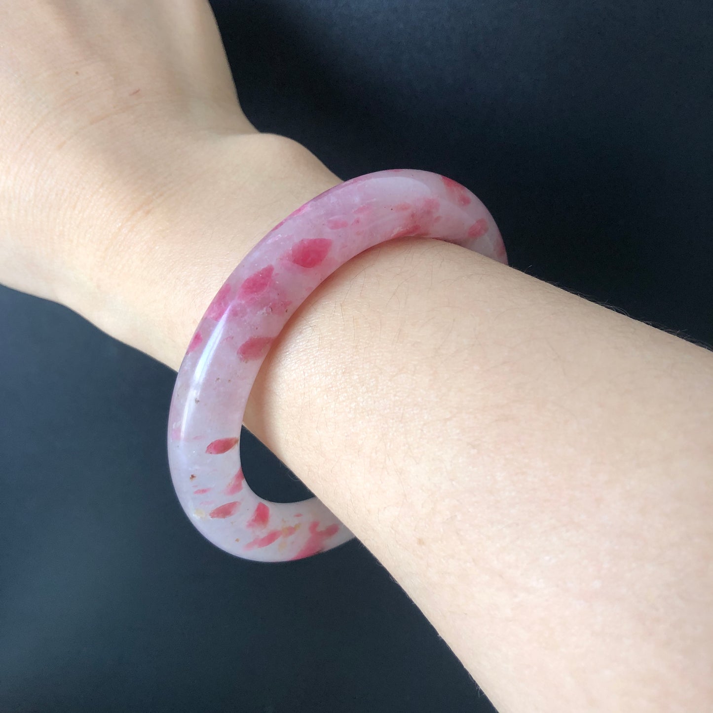 56.5mm Natural Icy Rhodonite Bangle | Milky Pink Sakura Rain Plum Cherry Blossom | Raw Stone Bracelet Crystal Bangle | Healing Stone Gift