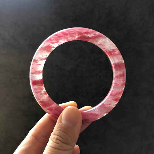 57.1mm Ultra-rare Natural Icy Rhodonite Bangle | Layers of red clouds | Sakura Rain Cherry Blossom | Sparky Crystal Bangle Stone Bracelet