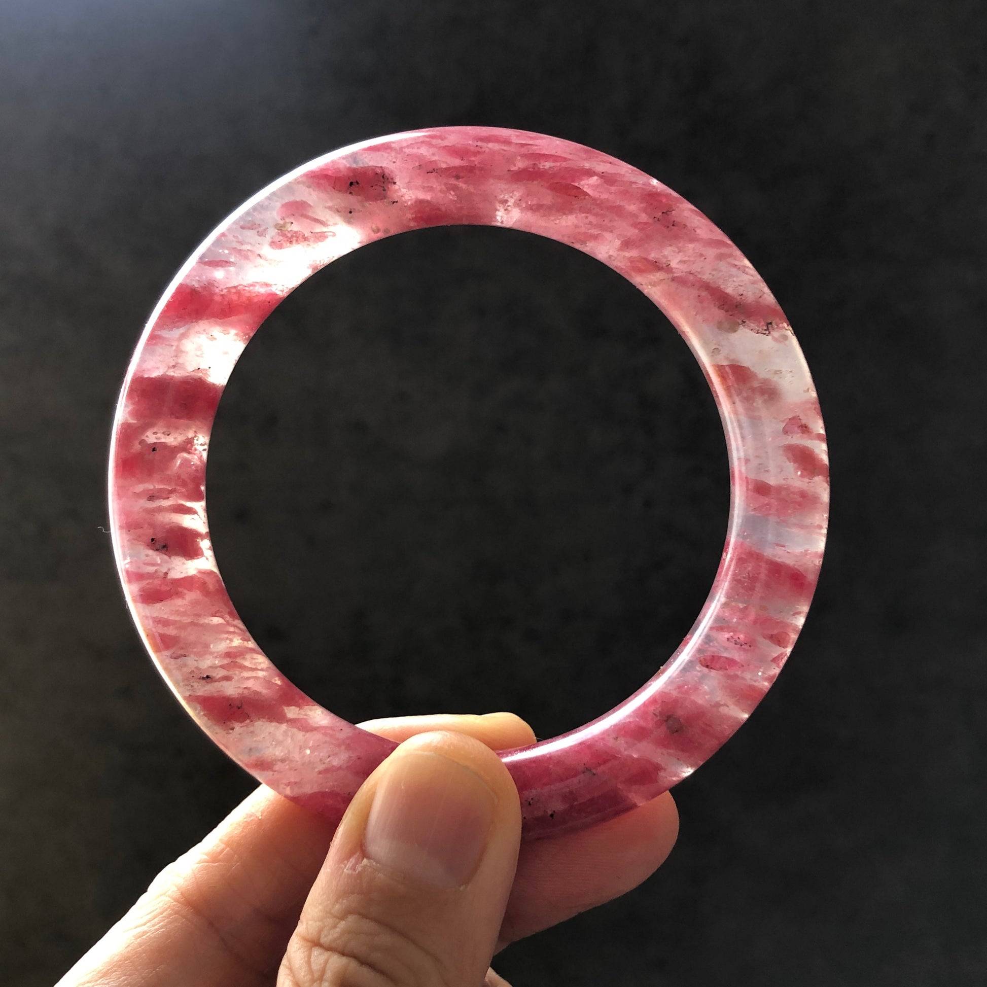 57.1mm Ultra-rare Natural Icy Rhodonite Bangle | Layers of red clouds | Sakura Rain Cherry Blossom | Sparky Crystal Bangle Stone Bracelet