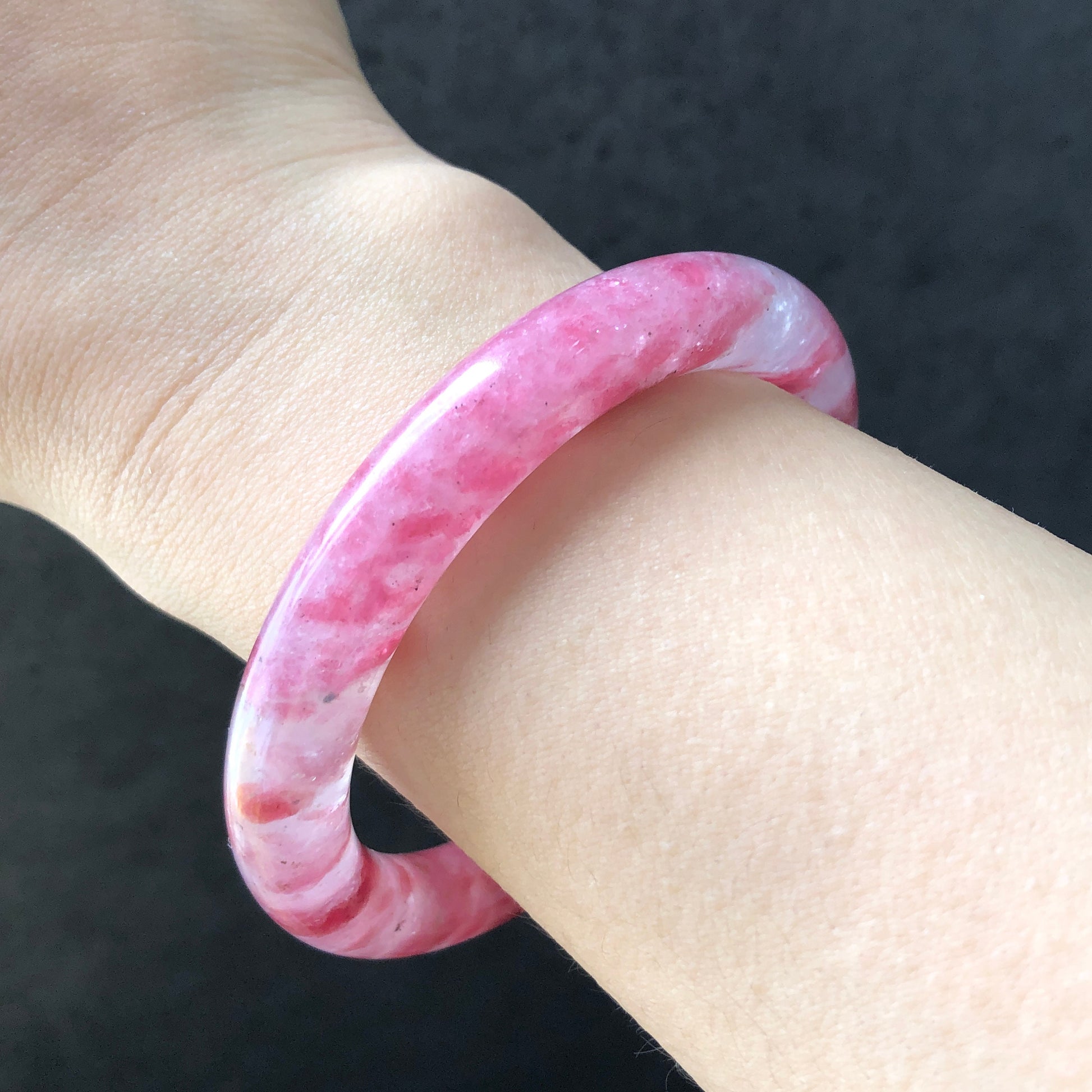 57.1mm Ultra-rare Natural Icy Rhodonite Bangle | Layers of red clouds | Sakura Rain Cherry Blossom | Sparky Crystal Bangle Stone Bracelet