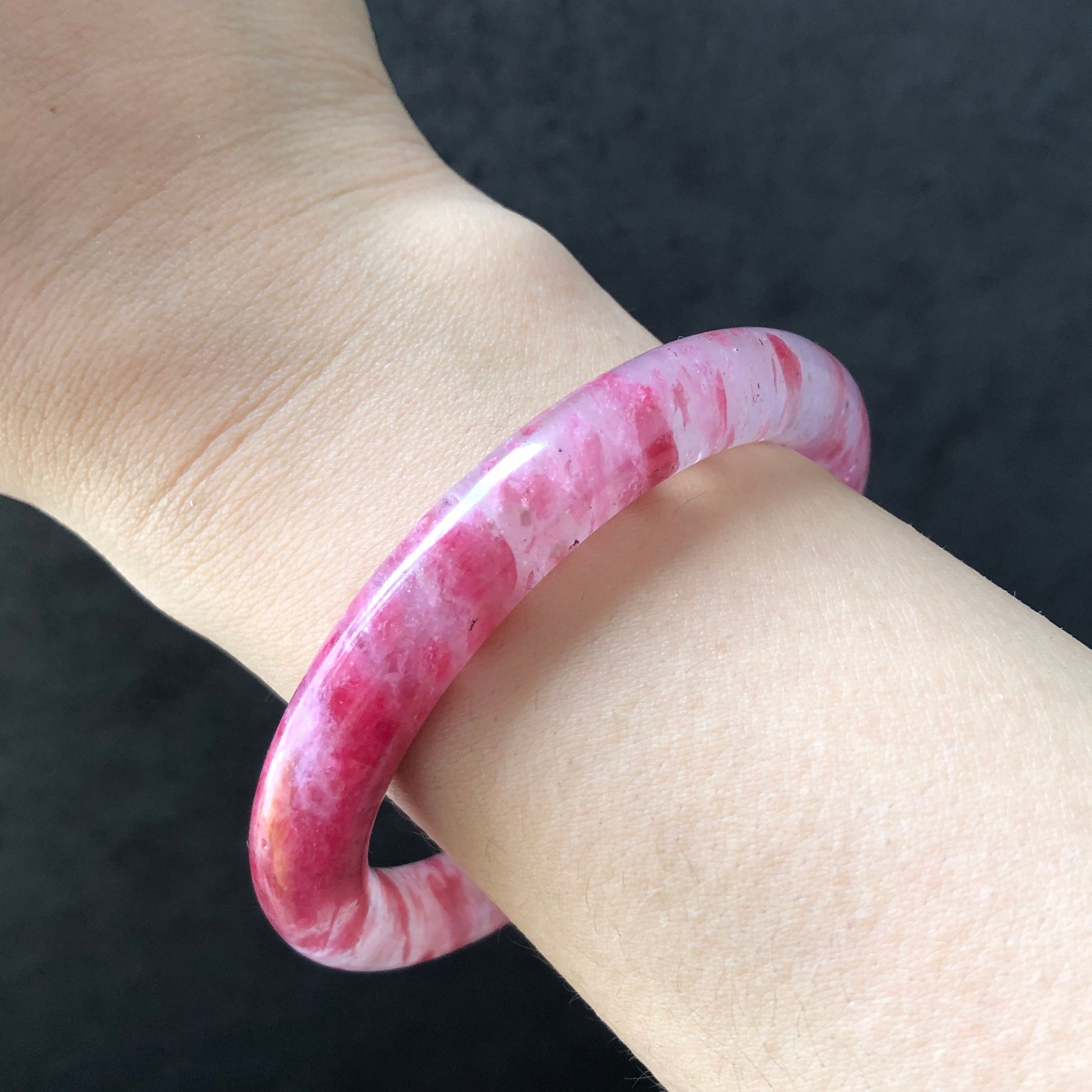 57.1mm Ultra-rare Natural Icy Rhodonite Bangle | Layers of red clouds | Sakura Rain Cherry Blossom | Sparky Crystal Bangle Stone Bracelet