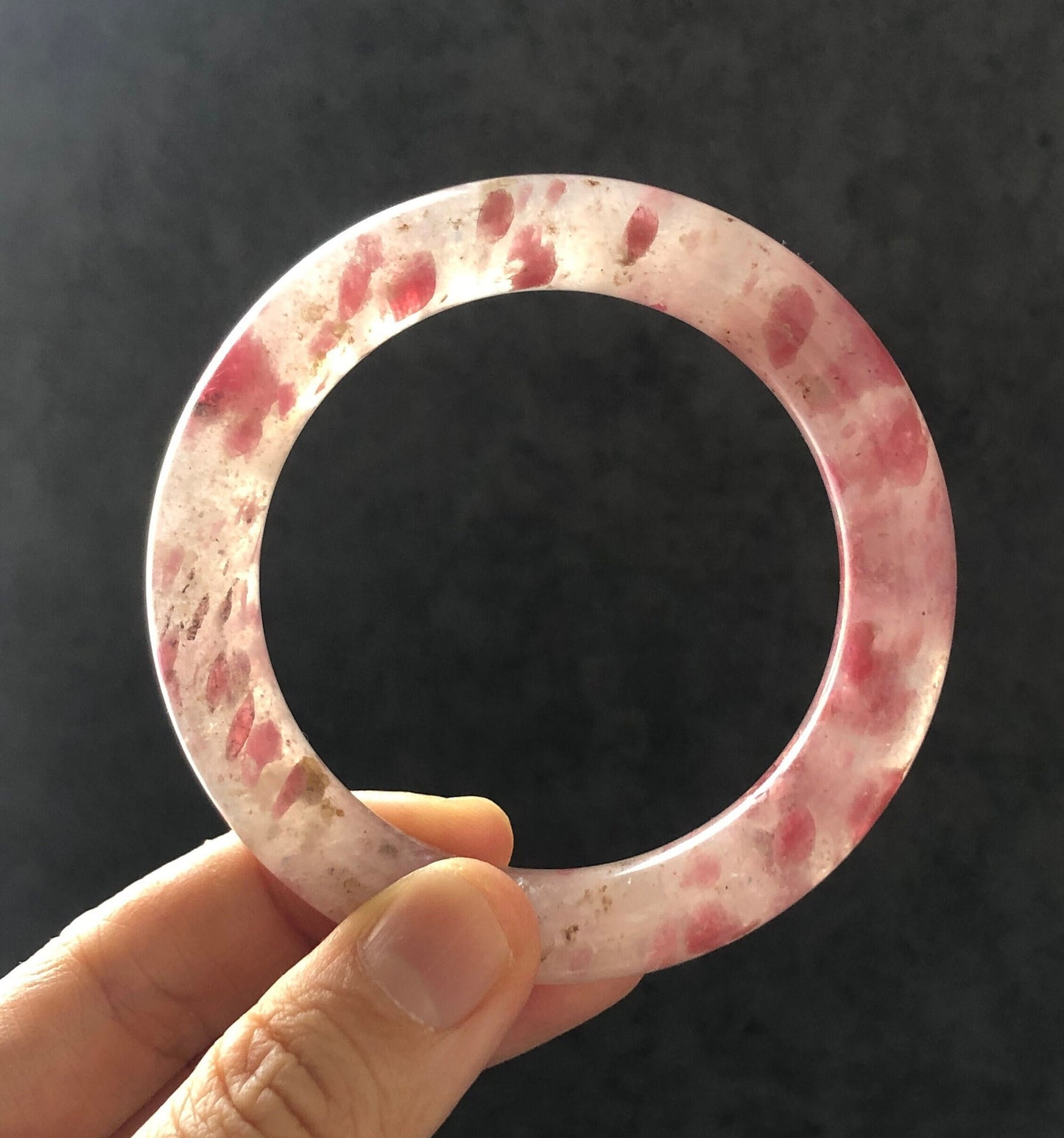 56.5mm Natural Icy Rhodonite Bangle | Milky Pink Sakura Rain Plum Cherry Blossom | Raw Stone Bracelet Crystal Bangle | Healing Stone Gift