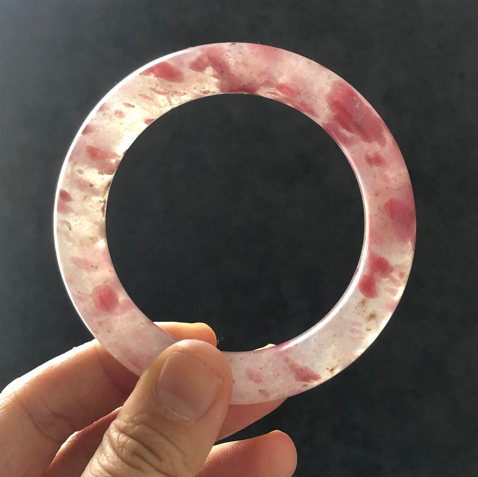 56.5mm Natural Icy Rhodonite Bangle | Milky Pink Sakura Rain Plum Cherry Blossom | Raw Stone Bracelet Crystal Bangle | Healing Stone Gift