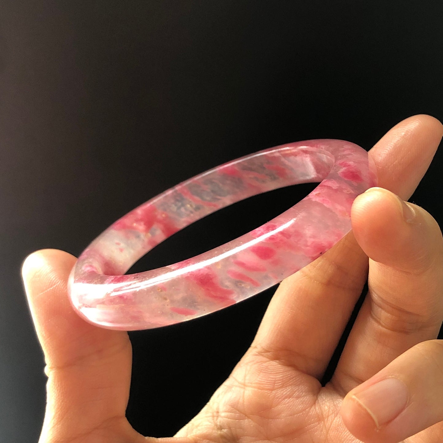 56.6mm Premium Ultra-rare Natural Icy Rhodonite Bangle | Red Clouds | Sakura Rain | Plum Blossom | Cherry Blossom | Stone Crystal Bangle