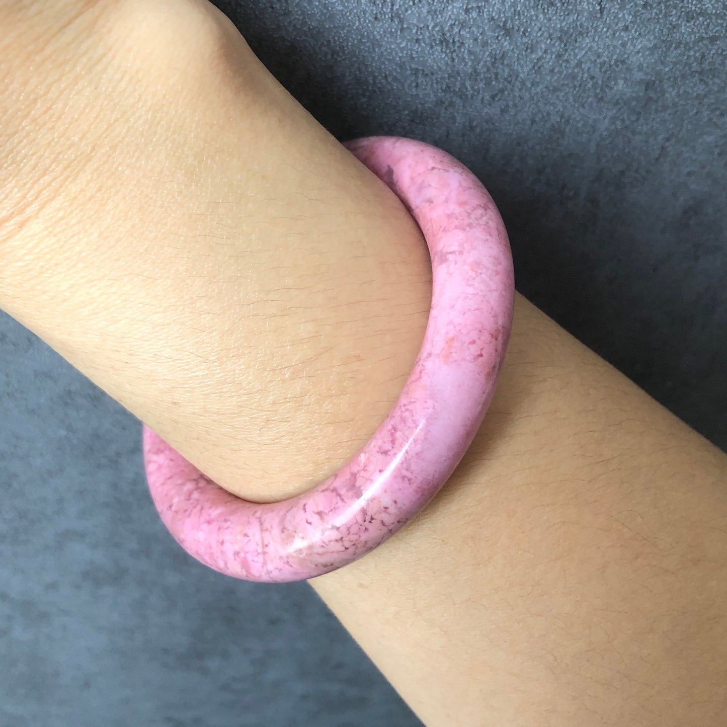 51.7mm Premium Natural Rhodonite Stone Bangle Bracelet | Baby Barbie Pink | Kid Bangle | Small Size Crystal Gemstone Bangle Gift for her