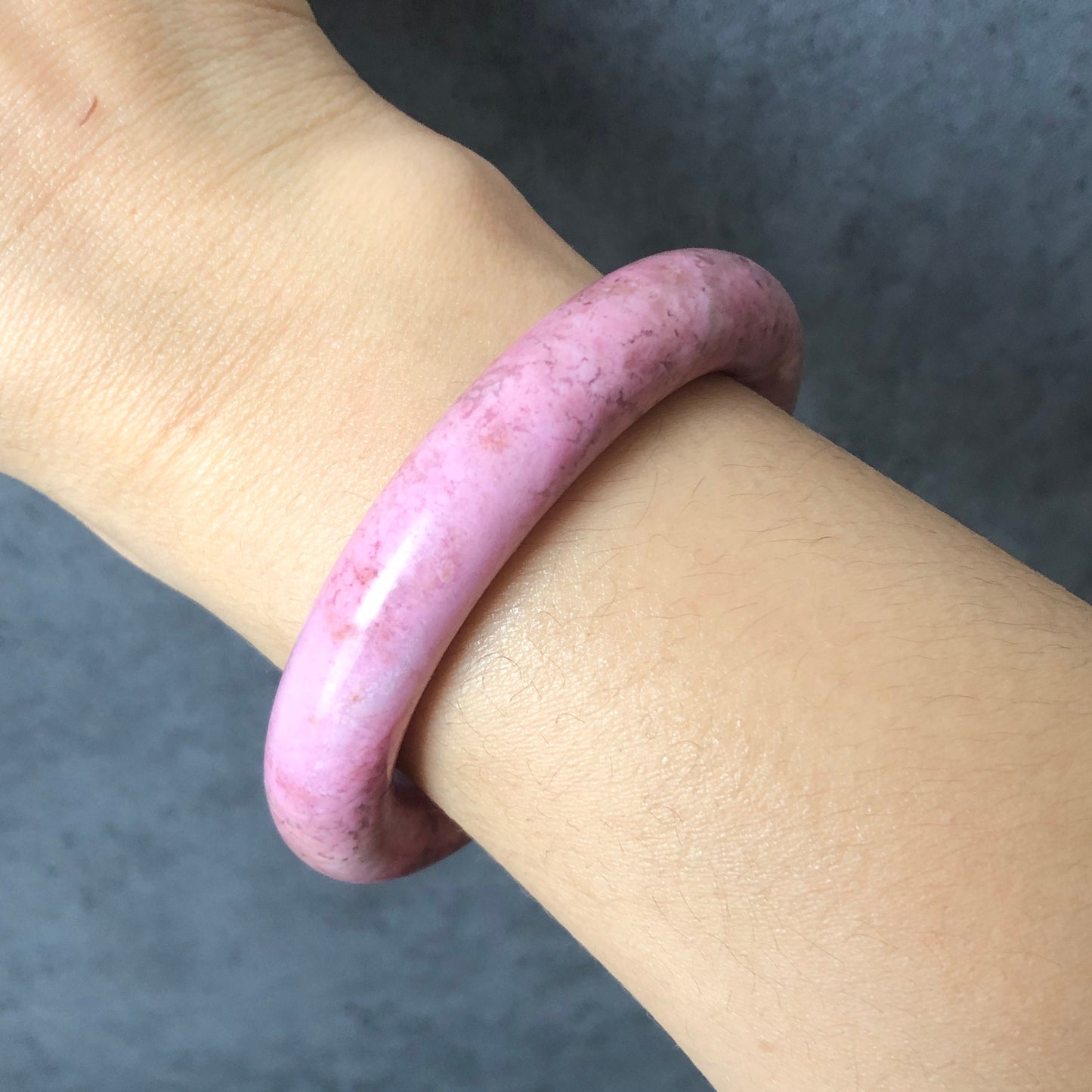 51.7mm Premium Natural Rhodonite Stone Bangle Bracelet | Baby Barbie Pink | Kid Bangle | Small Size Crystal Gemstone Bangle Gift for her