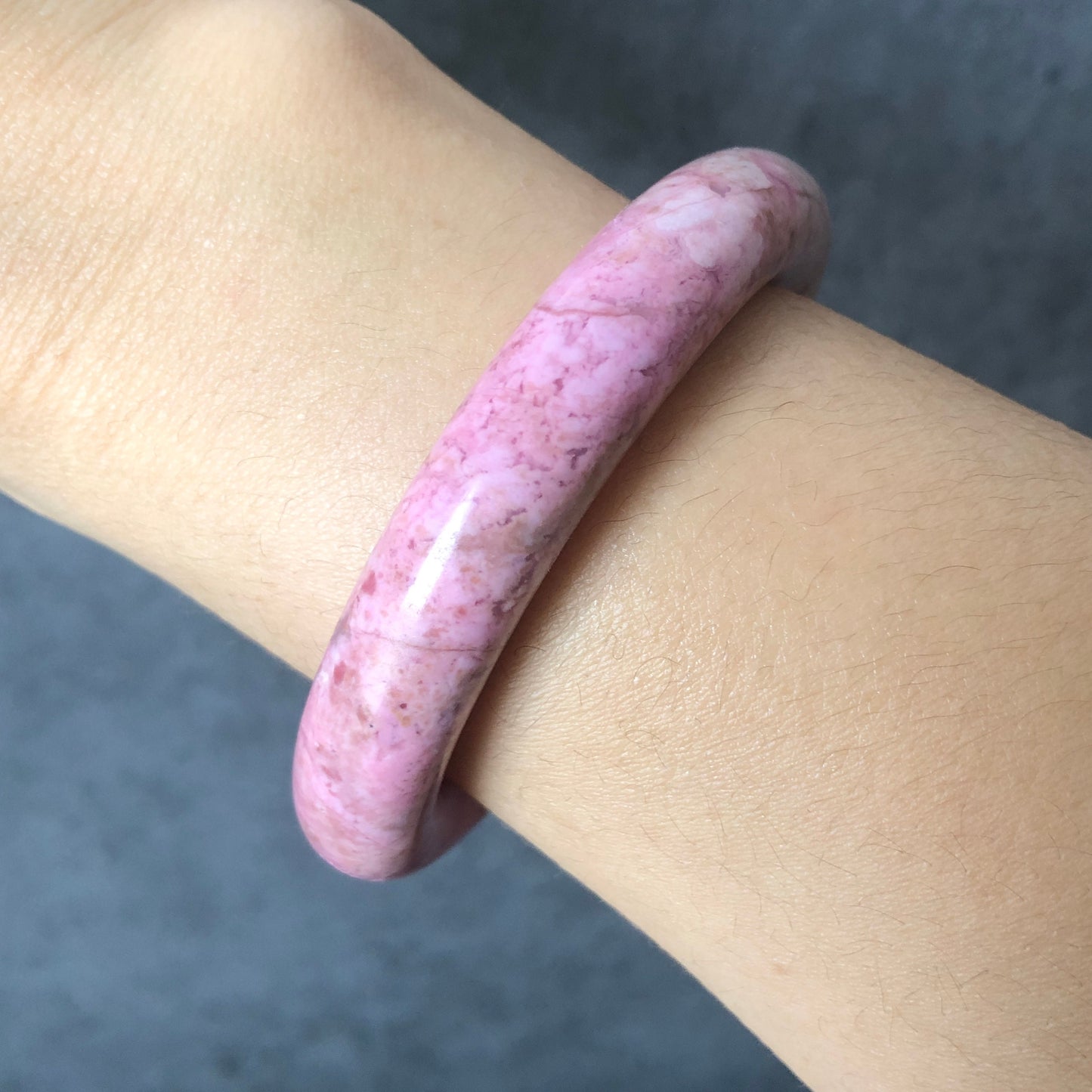 51.7mm Premium Natural Rhodonite Stone Bangle Bracelet | Baby Barbie Pink | Kid Bangle | Small Size Crystal Gemstone Bangle Gift for her