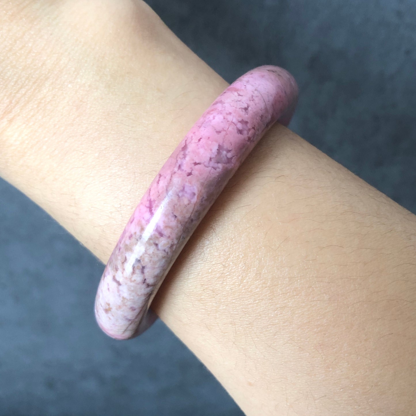 51.7mm Premium Natural Rhodonite Stone Bangle Bracelet | Baby Barbie Pink | Kid Bangle | Small Size Crystal Gemstone Bangle Gift for her