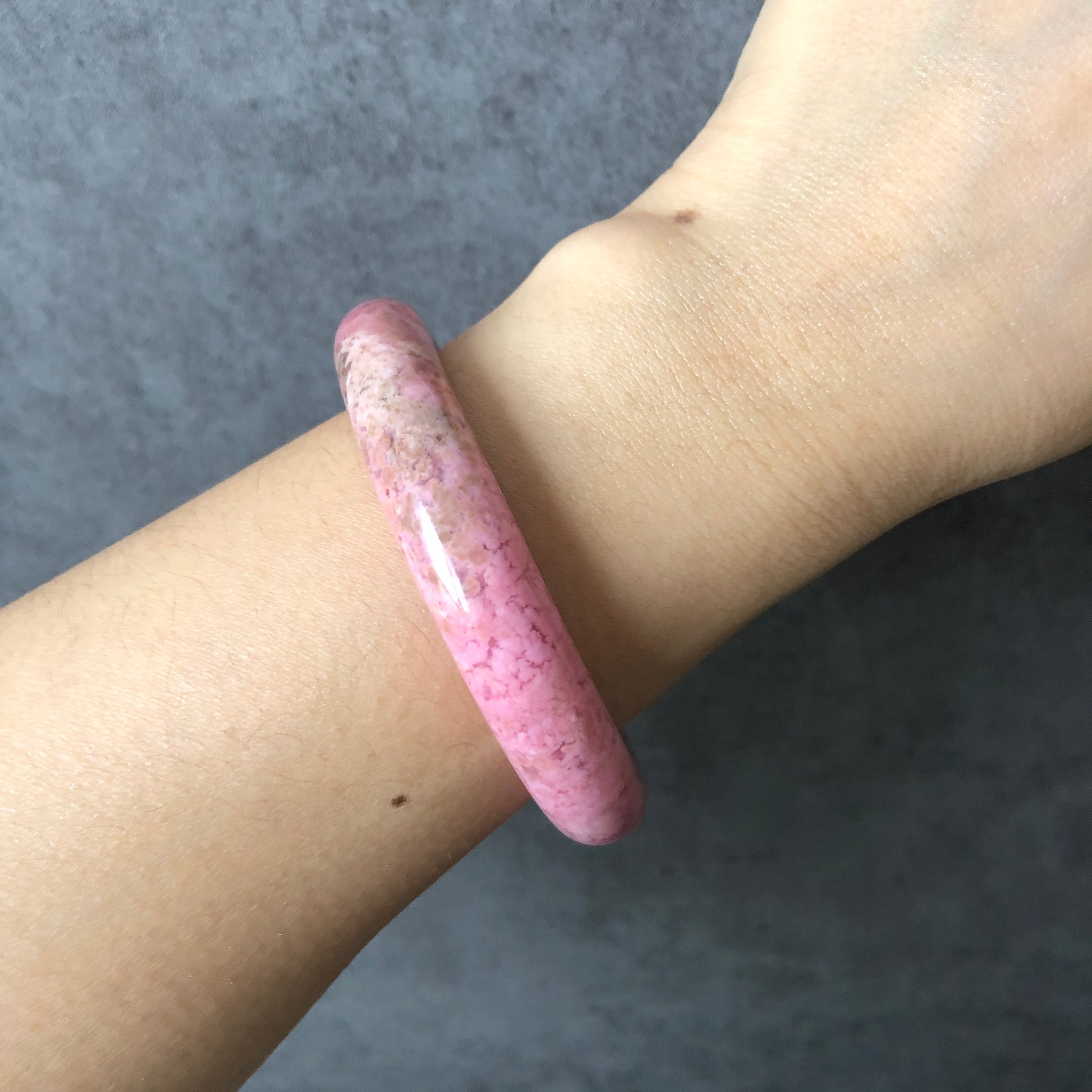 51mm Premium Natural Rhodonite Stone Bangle Bracelet | Barbie Baby Pink | Small Size Crystal Bracelet Gemstone Bangle for Kid | Gift for her