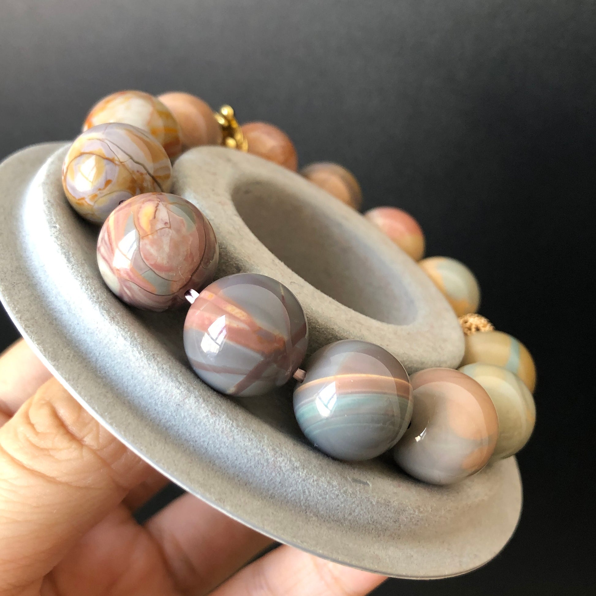 High Quality Natural Alashan Agate Bead Bracelet 14+mm | Swirl Candy | Gemstone Jewellery | DIY Beads | Stone Bracelet | Crystal Bracelet