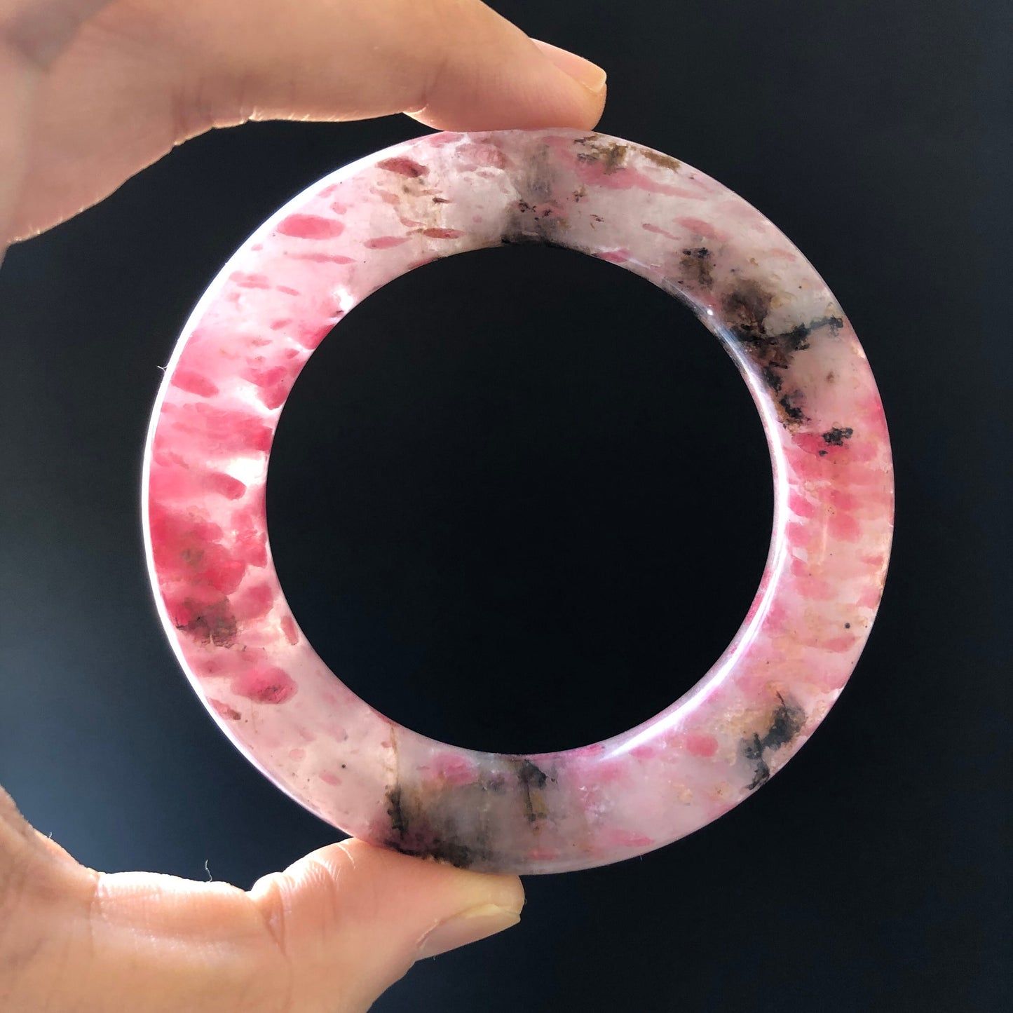 54.8mm Natural Icy Rhodonite Bangle | Danqing Chinese Painting | Sakura Rain Cherry Blossom | Crystal Gemstone Bracelet | Healing Stone Gift