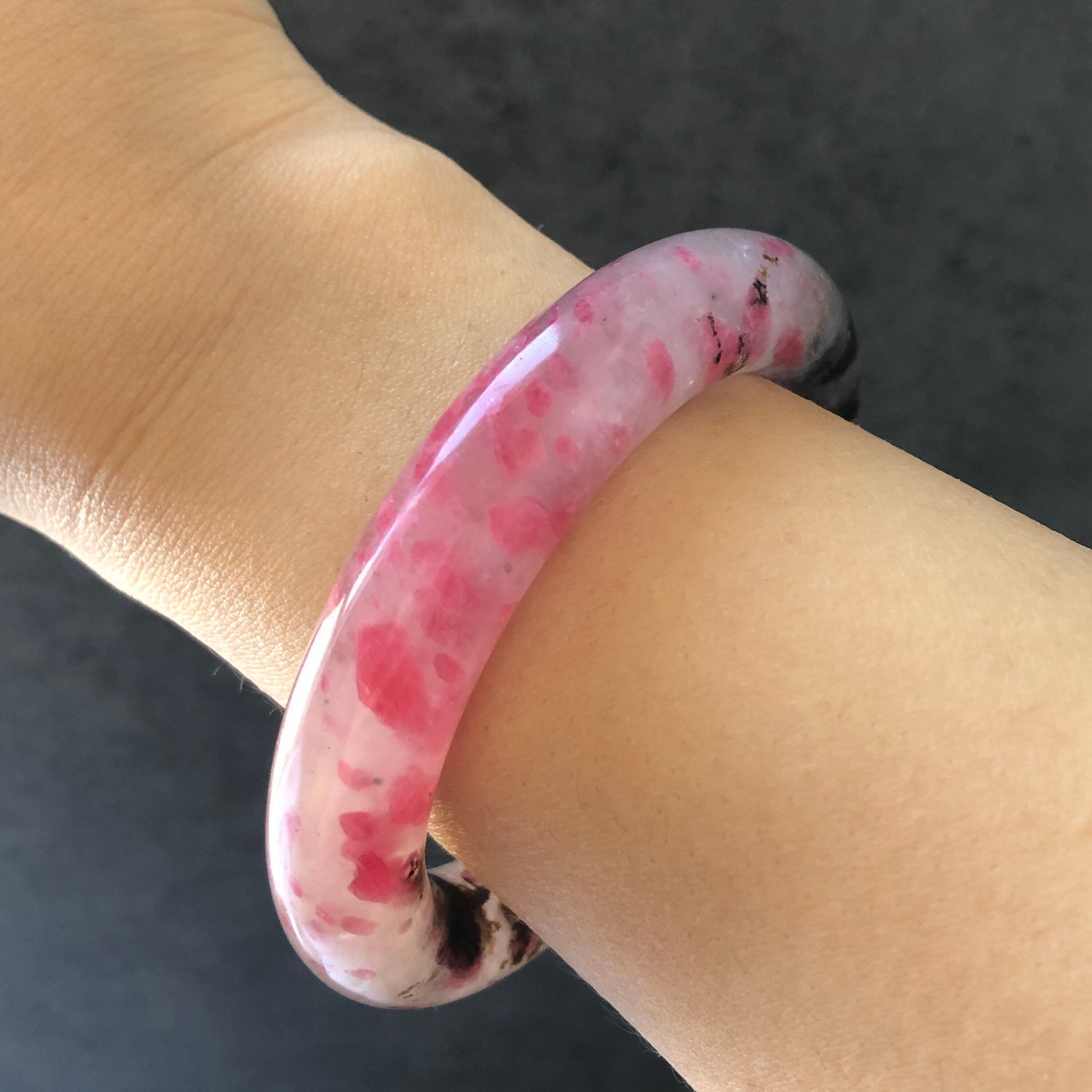 54.8mm Natural Icy Rhodonite Bangle | Danqing Chinese Painting | Sakura Rain Cherry Blossom | Crystal Gemstone Bracelet | Healing Stone Gift