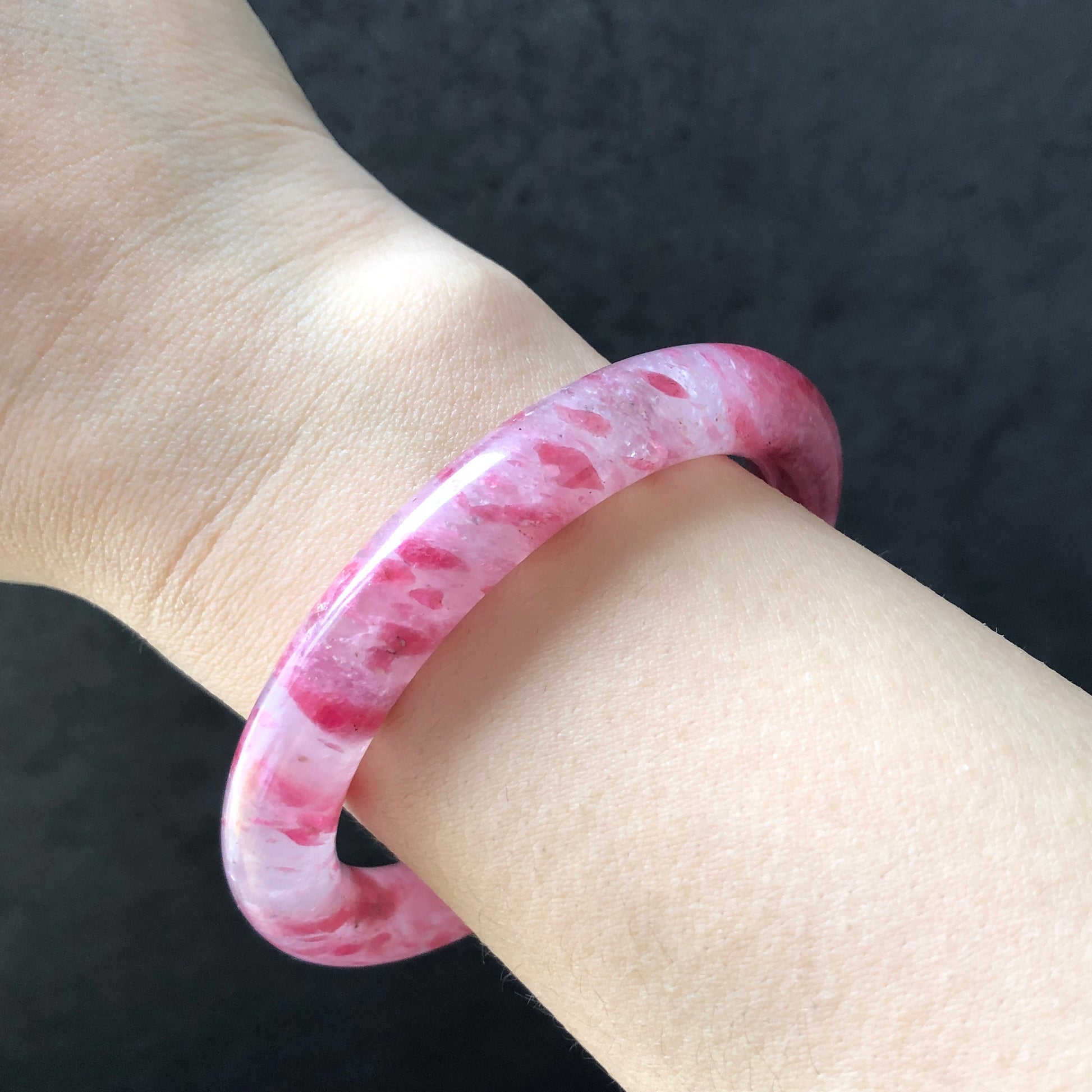 57.1mm Ultra-rare Natural Icy Rhodonite Bangle | Layers of red clouds | Sakura Rain Cherry Blossom | Sparky Crystal Bangle Stone Bracelet