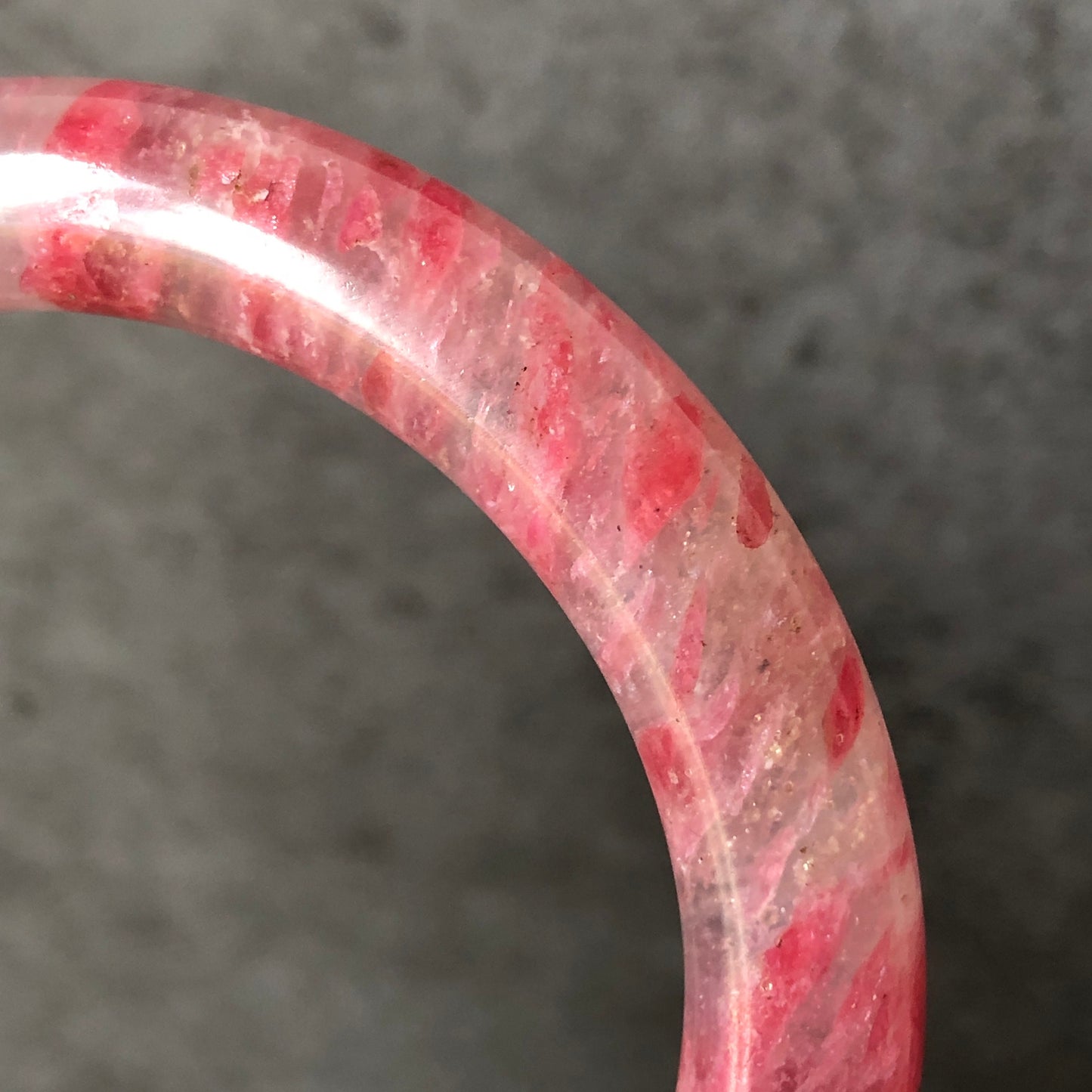 57.1mm Ultra-rare Natural Icy Rhodonite Bangle | Layers of red clouds | Sakura Rain Cherry Blossom | Sparky Crystal Bangle Stone Bracelet