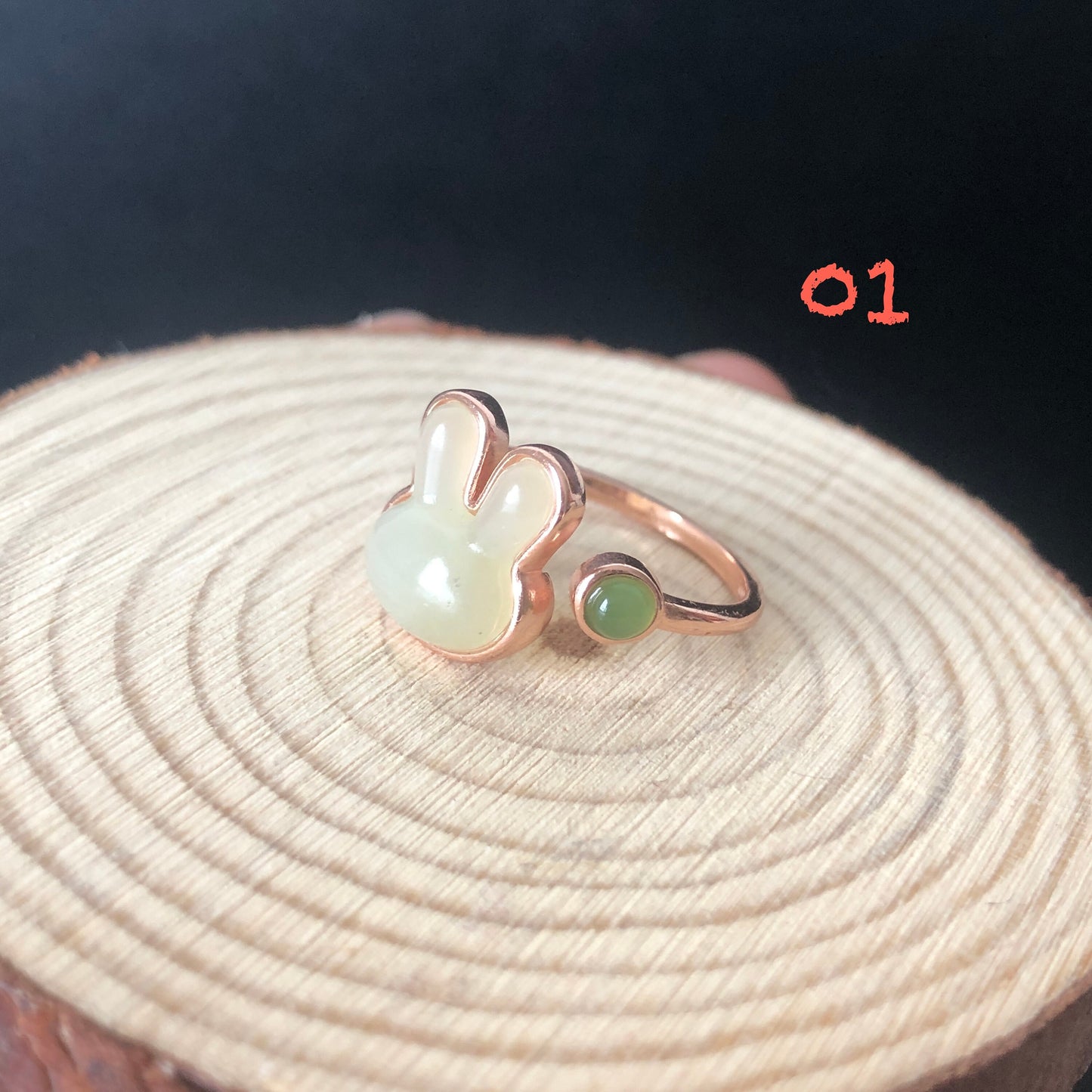 Natural Hetian Jade Rabbit adjustable Rose Gold Ring | Year of Rabbit | Gemstone ring | Easter Gift | Gifts for her | Bunny multi-stone ring