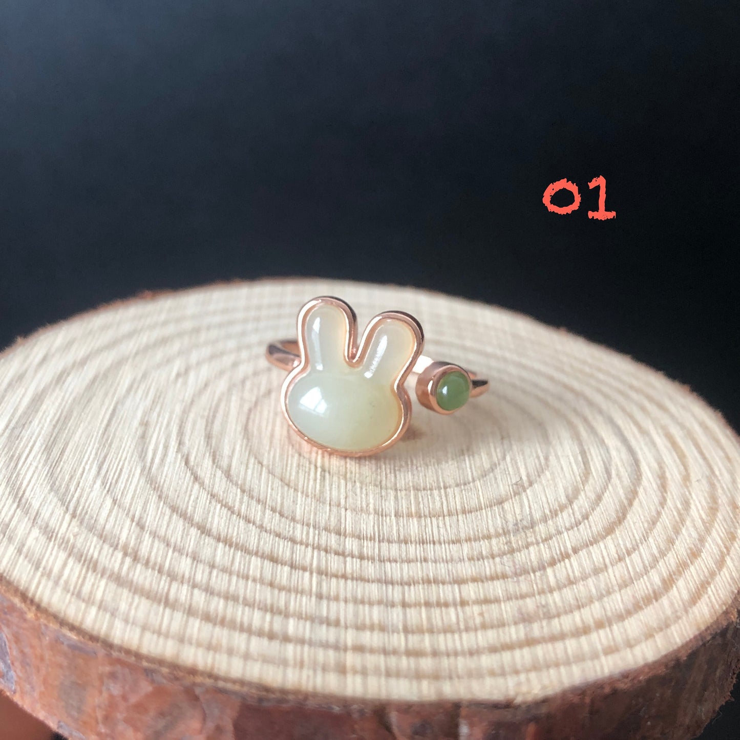 Natural Hetian Jade Rabbit adjustable Rose Gold Ring | Year of Rabbit | Gemstone ring | Easter Gift | Gifts for her | Bunny multi-stone ring