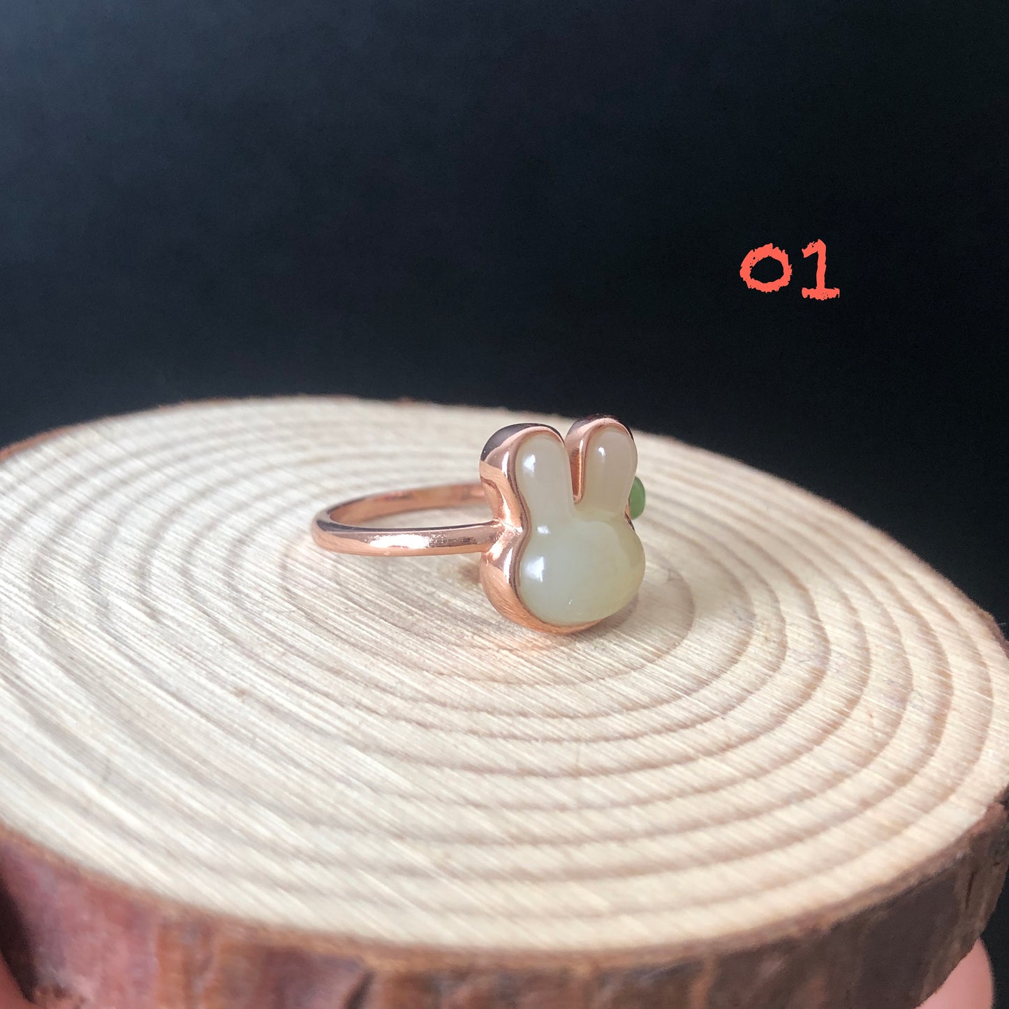 Natural Hetian Jade Rabbit adjustable Rose Gold Ring | Year of Rabbit | Gemstone ring | Easter Gift | Gifts for her | Bunny multi-stone ring