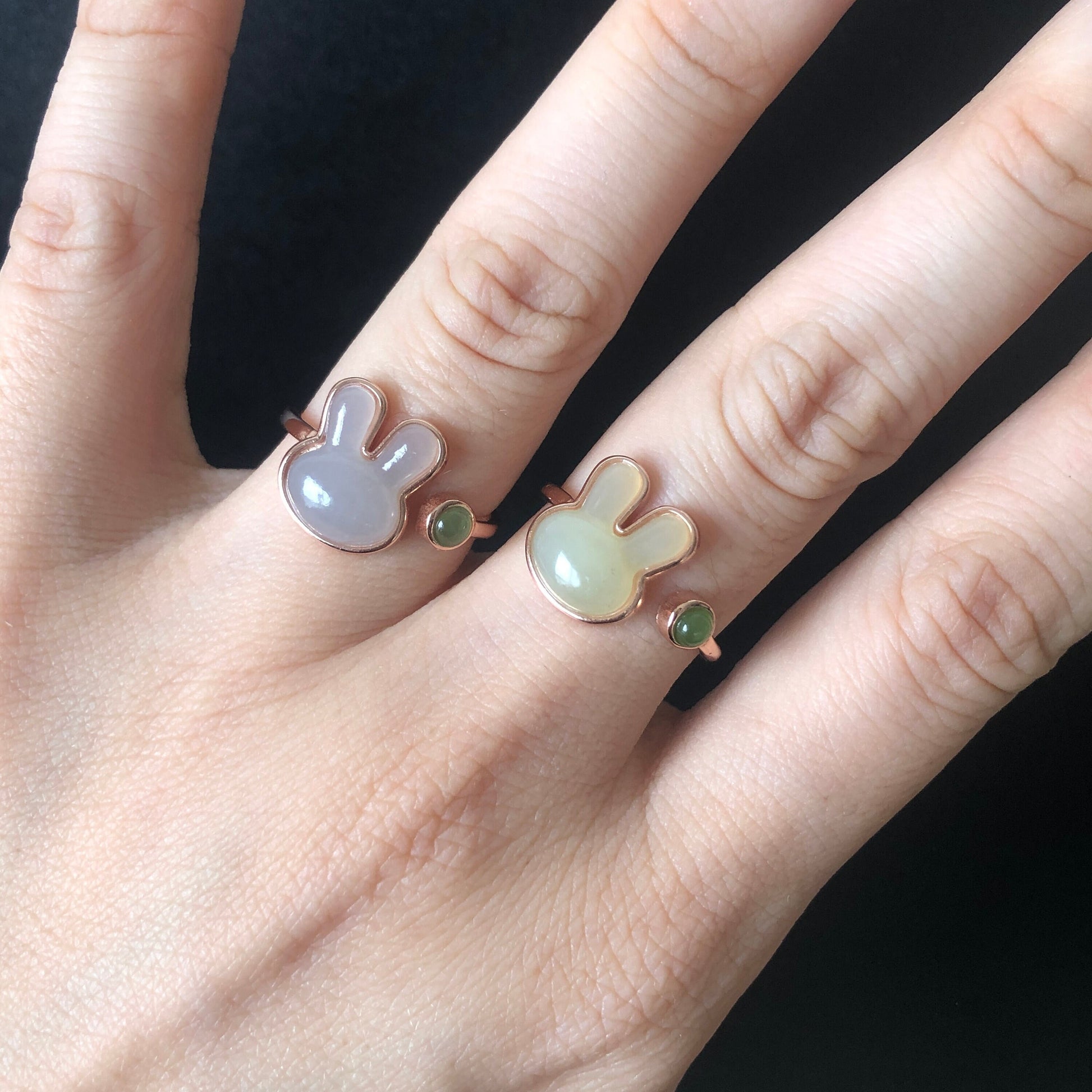 Natural Hetian Jade Rabbit adjustable Rose Gold Ring | Year of Rabbit | Gemstone ring | Easter Gift | Gifts for her | Bunny multi-stone ring