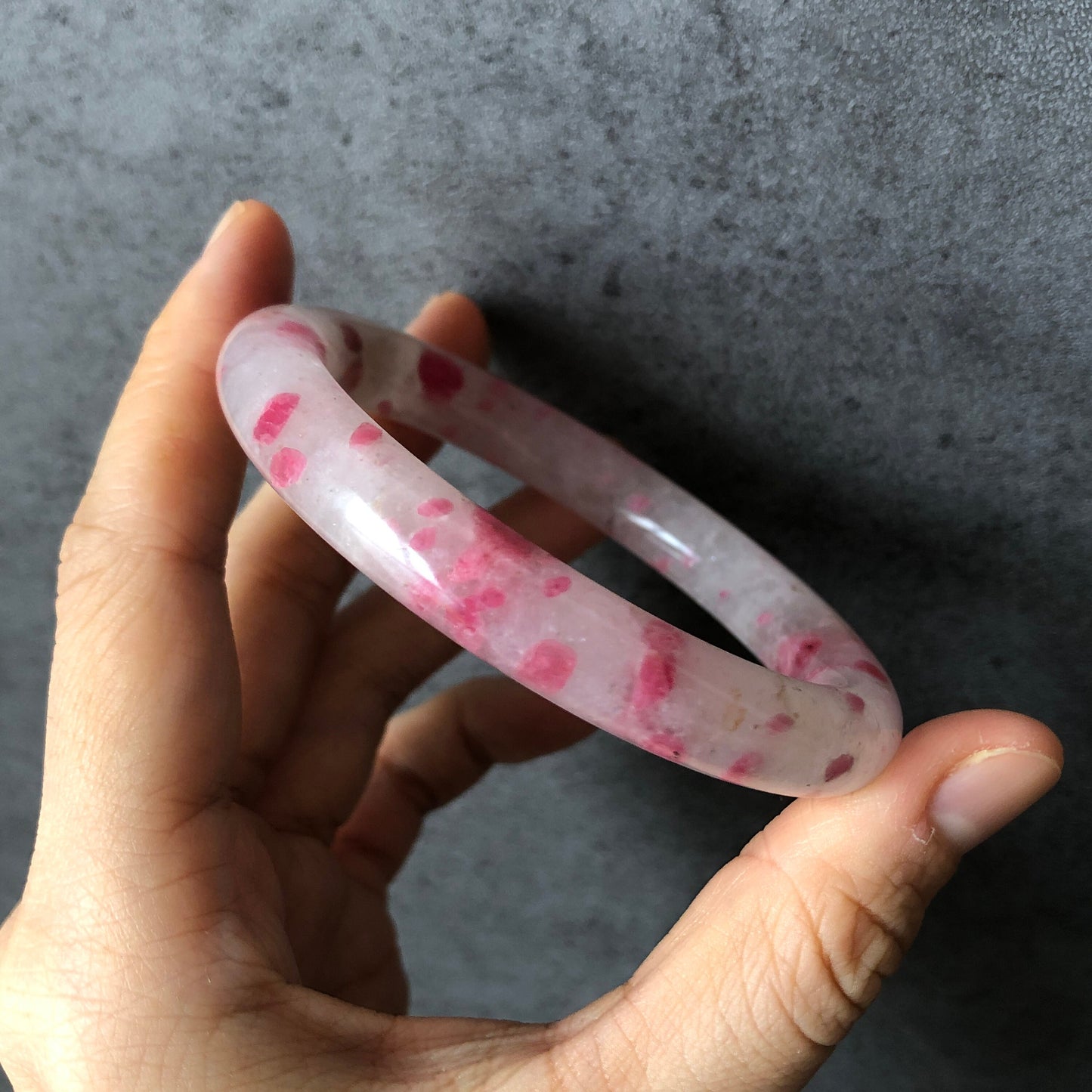 57.1mm Ultra-rare Natural Icy Rhodonite Bangle | Raspberry Yogurt | Plum Cherry Blossom | Stone Bangle Crystal Bracelet | Healing Stone Gift