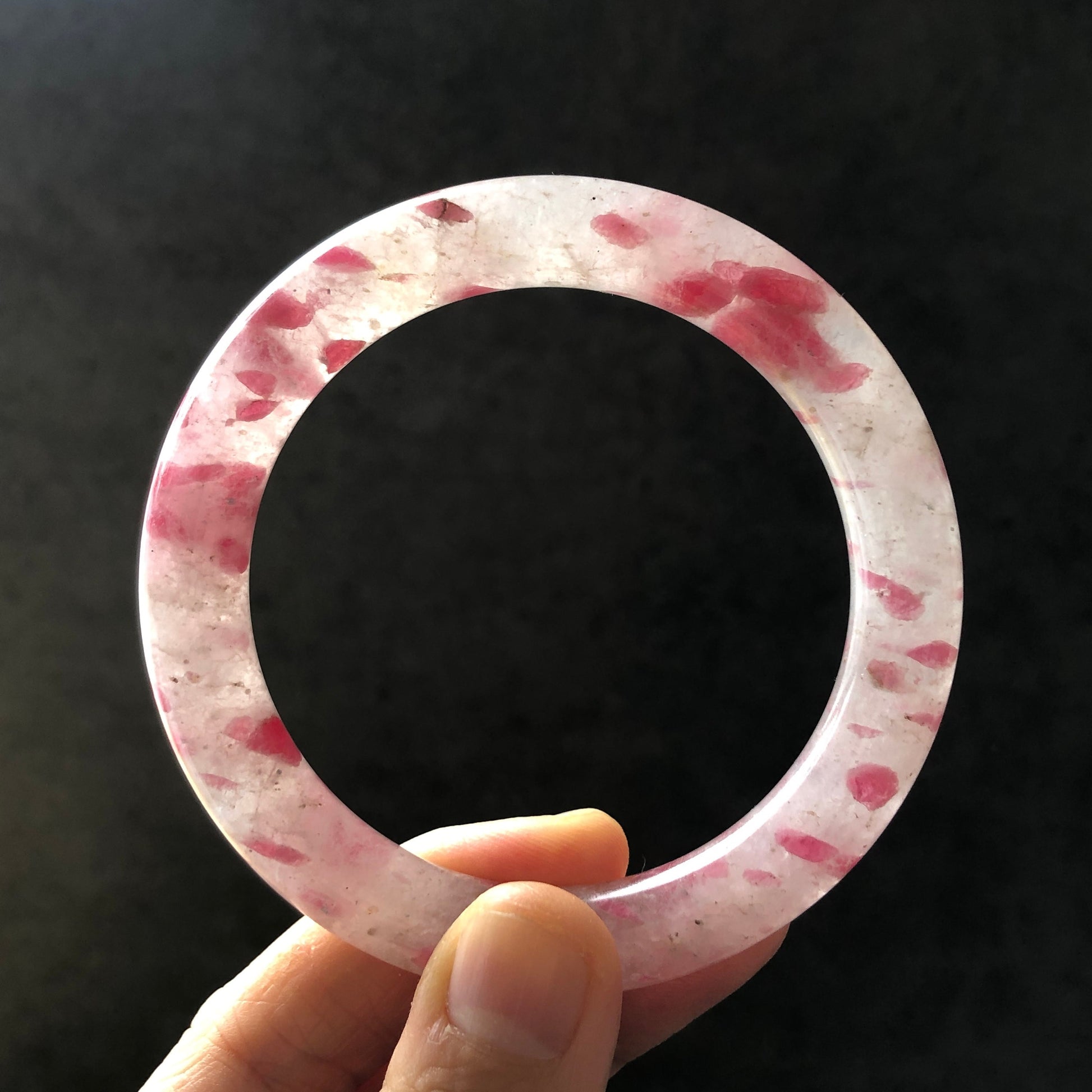 57.1mm Ultra-rare Natural Icy Rhodonite Bangle | Raspberry Yogurt | Plum Cherry Blossom | Stone Bangle Crystal Bracelet | Healing Stone Gift