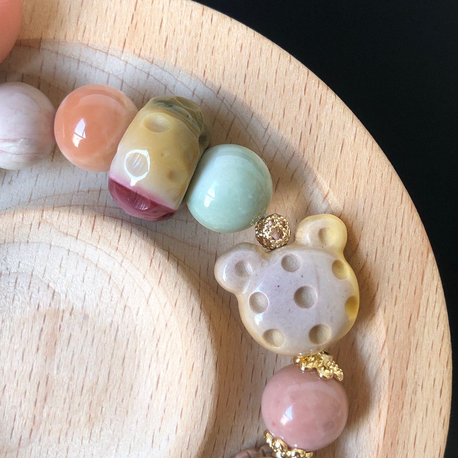 Alashan Agate M&M Cookies Donut carved Charm Bead Bracelet | Dessert Combo | Colourful Macaroon | Crystal Bracelet | DIY Beads |Candy Sweet