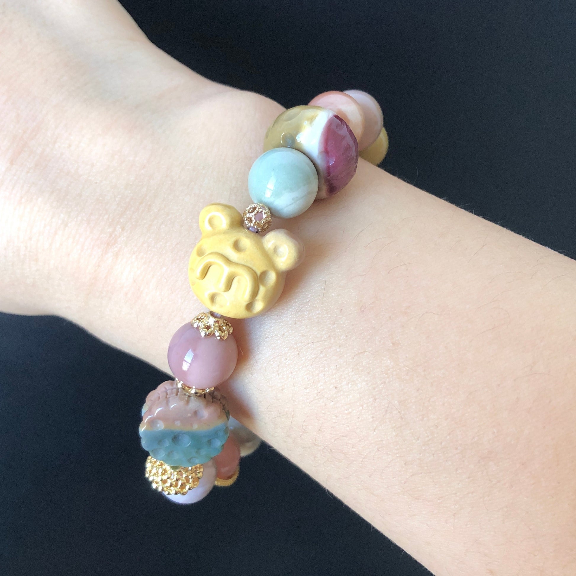 Alashan Agate M&M Cookies Donut carved Charm Bead Bracelet | Dessert Combo | Colourful Macaroon | Crystal Bracelet | DIY Beads |Candy Sweet