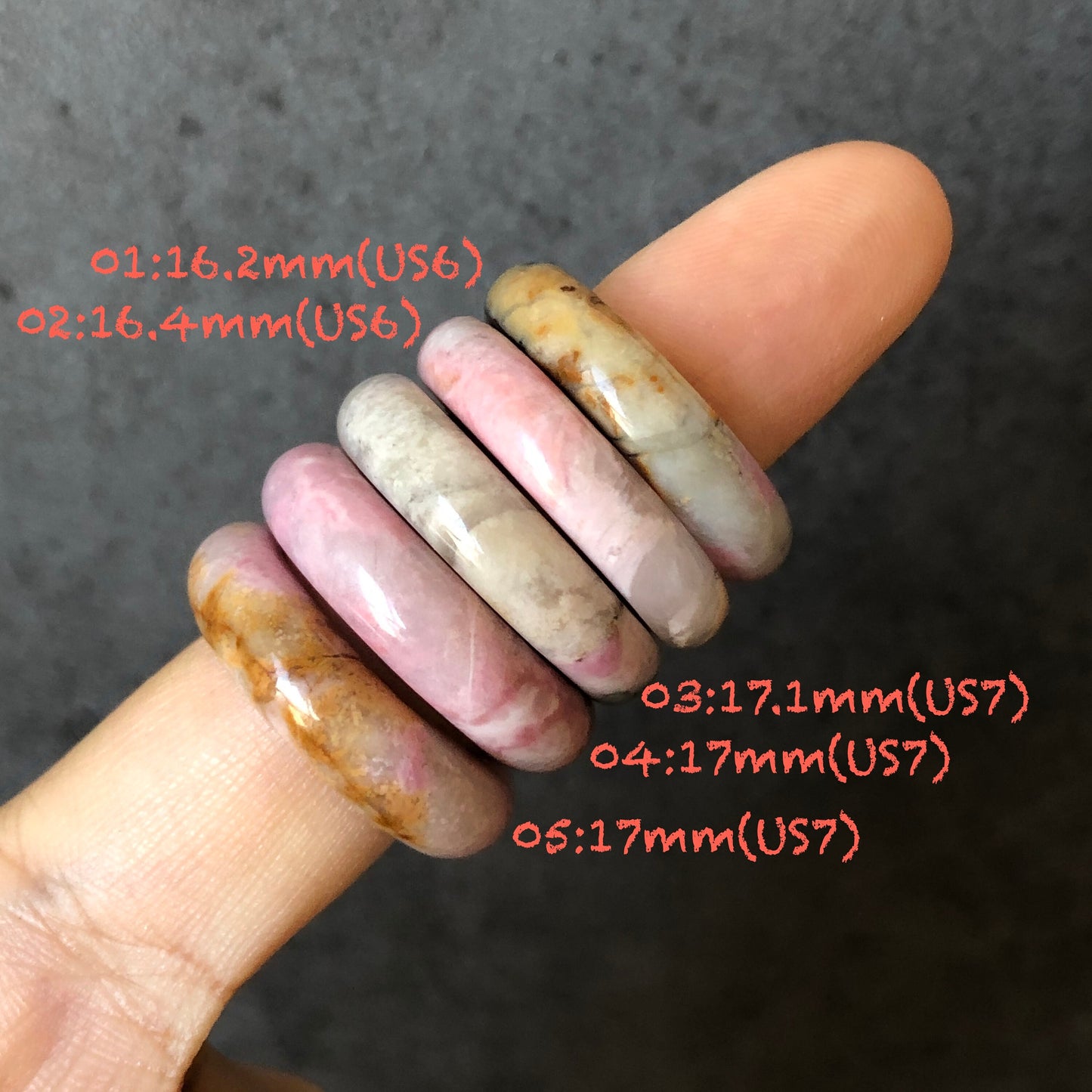 Natural High Quality Rhodonite Ring | Autumn Leaves |16-17mm+ (US 6-7) Collection| Tiny Bangle around the finger | Natural Healing Stone