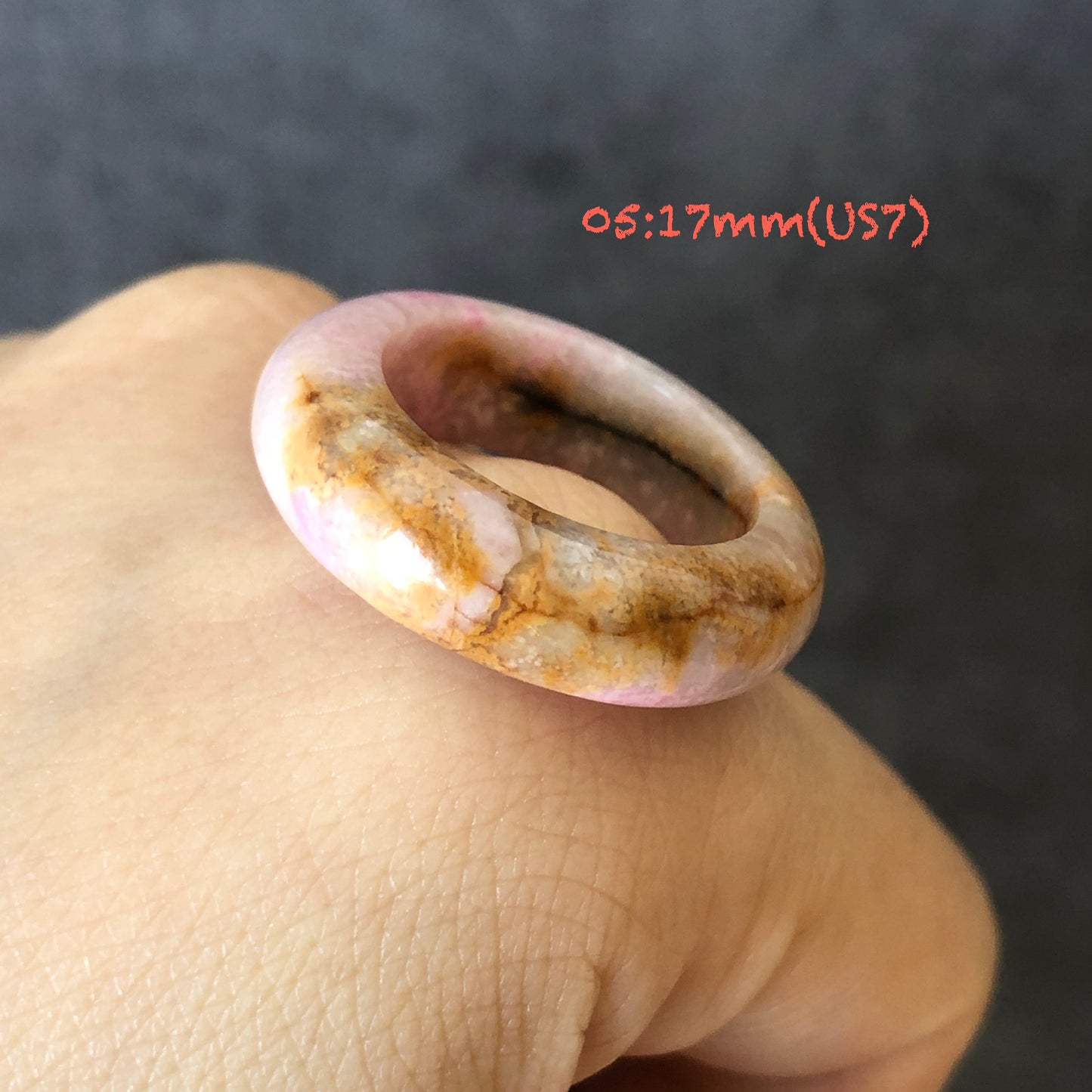 Natural High Quality Rhodonite Ring | Autumn Leaves |16-17mm+ (US 6-7) Collection| Tiny Bangle around the finger | Natural Healing Stone