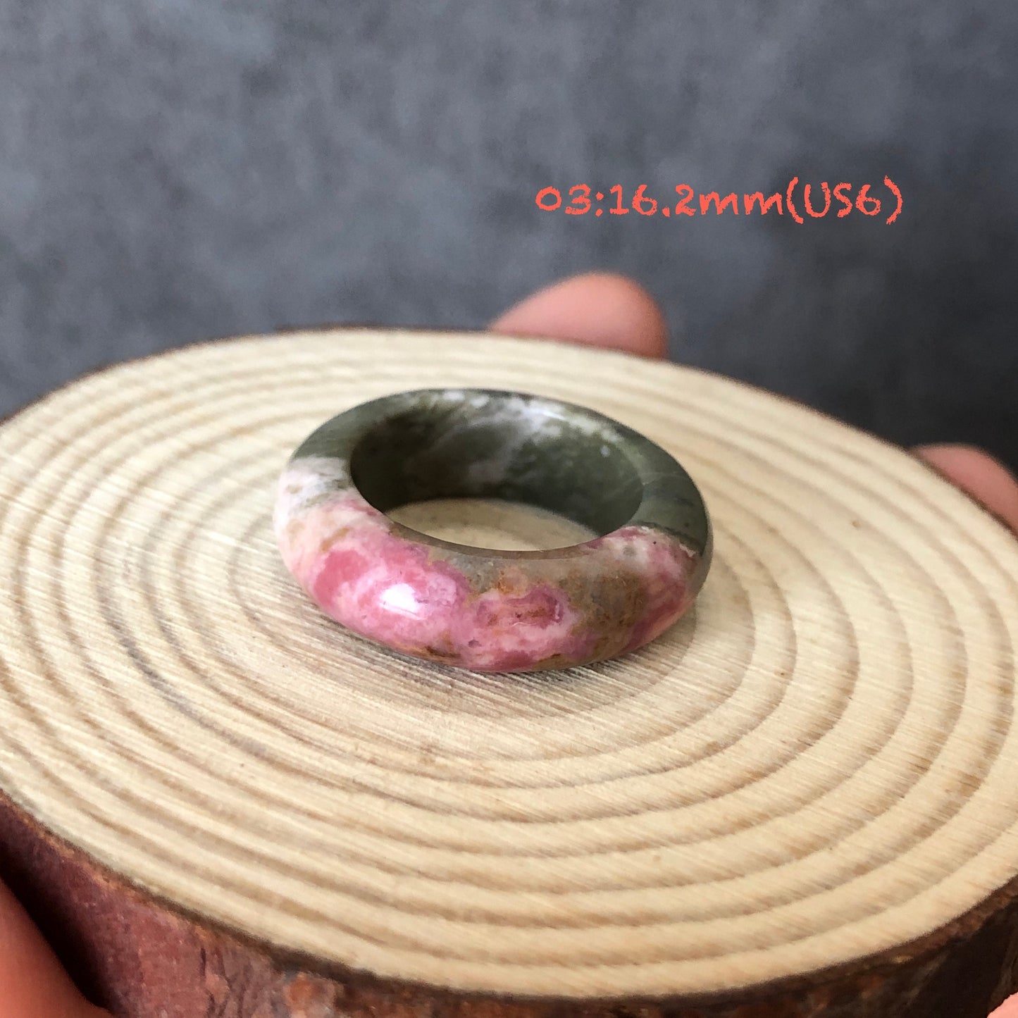 Natural High Quality Rhodonite Ring | 16-17mm+ (US 5.5-7.5) Collection| Tiny Bangle around the finger | Natural Stone| Healing Stone