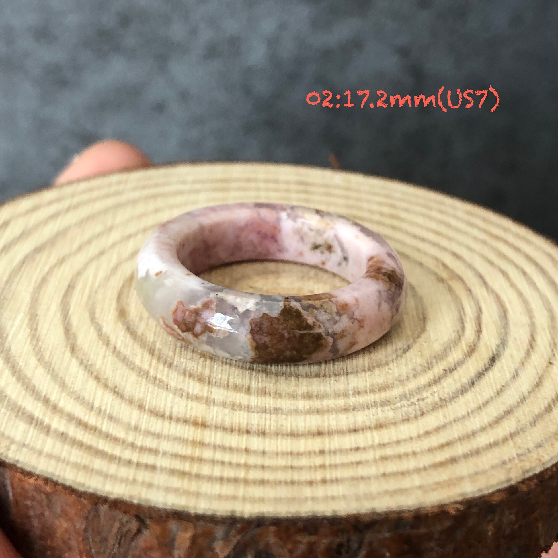 Natural High Quality Rhodonite Ring | Vintage Pink | 16-17mm+ (US 6-7) Collection | Tiny Bangle around the finger | Natural Healing Stone