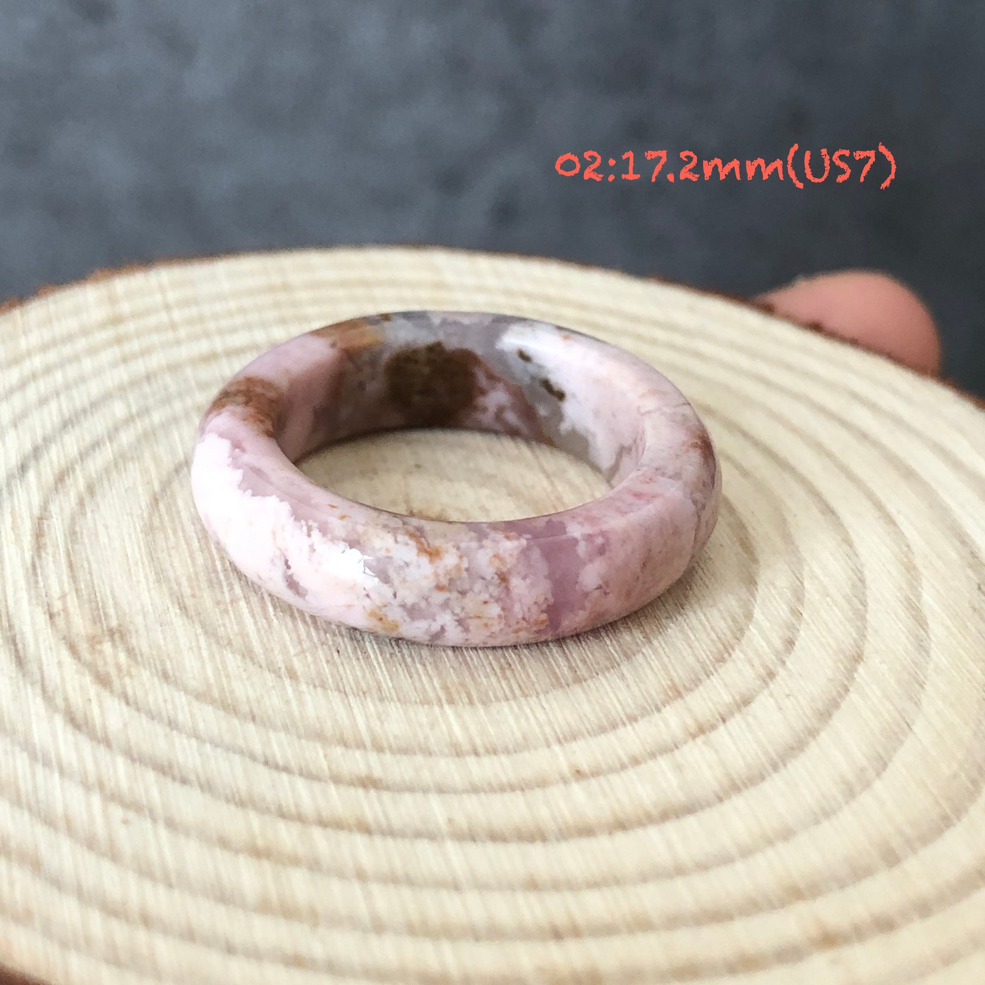 Natural High Quality Rhodonite Ring | Vintage Pink | 16-17mm+ (US 6-7) Collection | Tiny Bangle around the finger | Natural Healing Stone