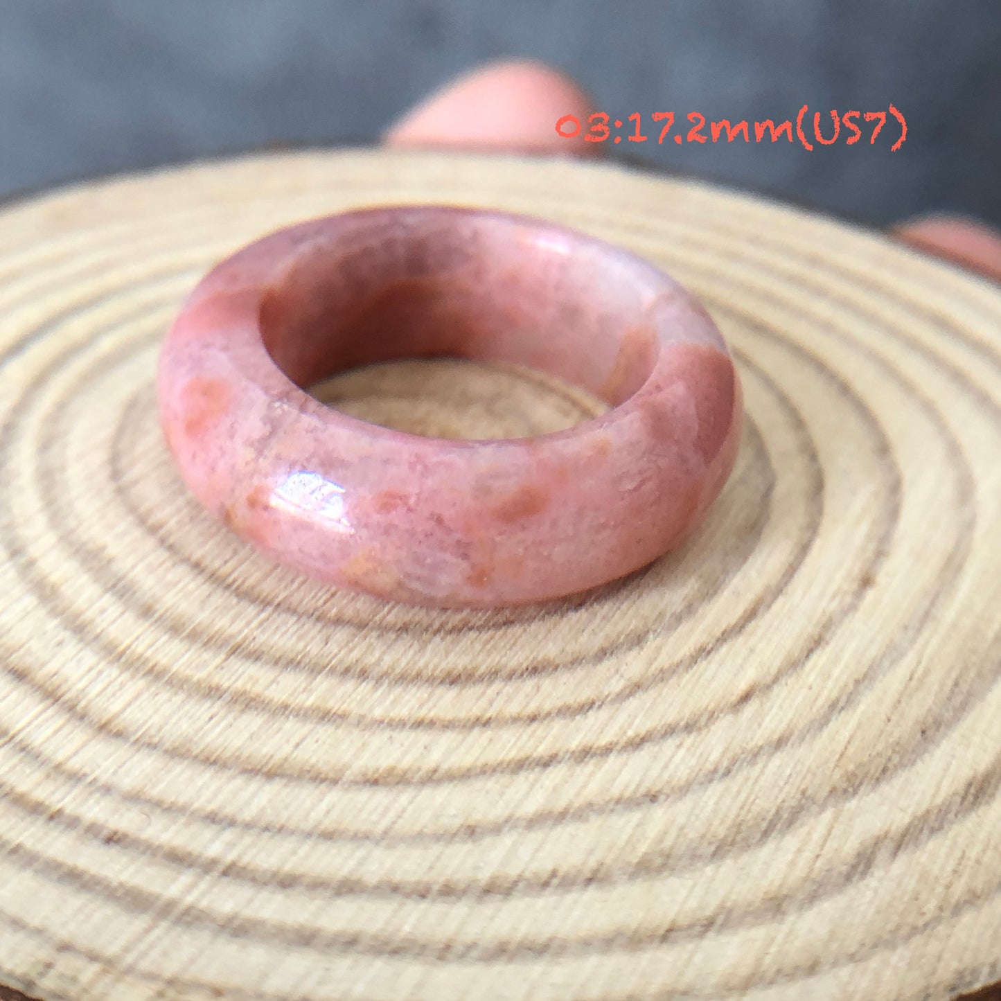 Natural High Quality Rhodonite Ring | Vintage Pink | 16-17mm+ (US 6-7) Collection | Tiny Bangle around the finger | Natural Healing Stone