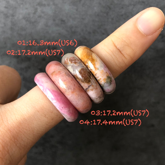 Natural High Quality Rhodonite Ring | Vintage Pink | 16-17mm+ (US 6-7) Collection | Tiny Bangle around the finger | Natural Healing Stone