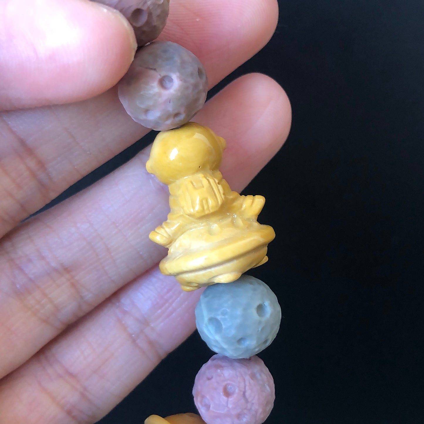 Natural Alashan Agate astronaut with Planet and meteorite carved Charm Bead Bracelet | Colourful Rainbow | Crystal Gemstone DIY Bracelet