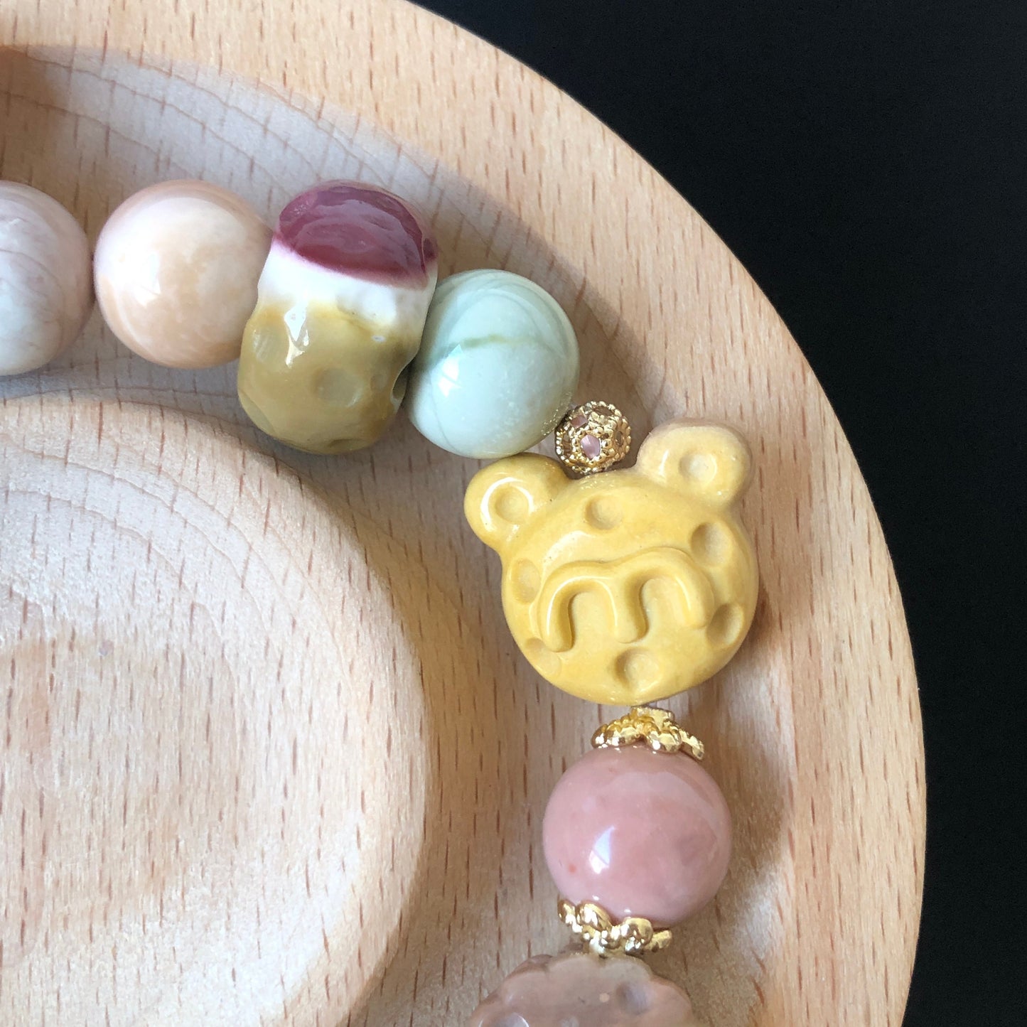 Alashan Agate M&M Cookies Donut carved Charm Bead Bracelet | Dessert Combo | Colourful Macaroon | Crystal Bracelet | DIY Beads |Candy Sweet