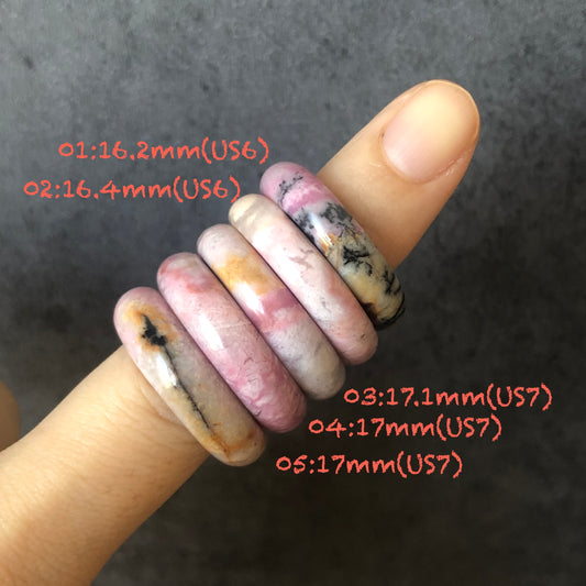 Natural High Quality Rhodonite Ring | Autumn Leaves |16-17mm+ (US 6-7) Collection| Tiny Bangle around the finger | Natural Healing Stone