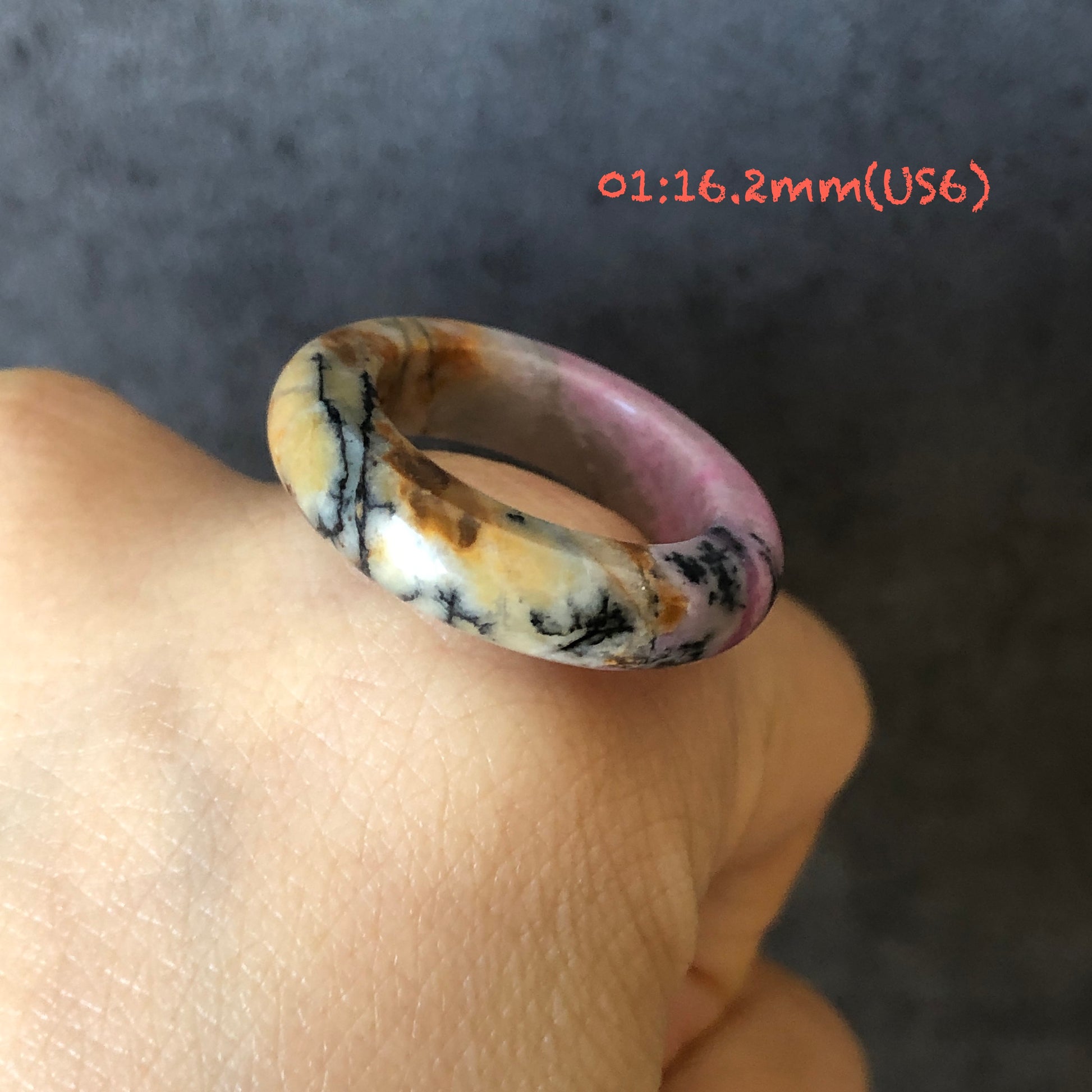 Natural High Quality Rhodonite Ring | Autumn Leaves |16-17mm+ (US 6-7) Collection| Tiny Bangle around the finger | Natural Healing Stone