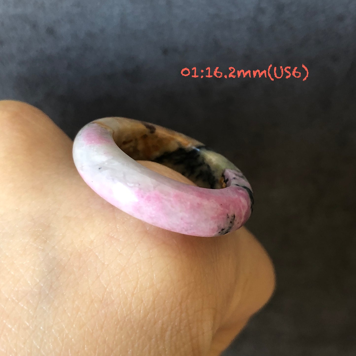 Natural High Quality Rhodonite Ring | Autumn Leaves |16-17mm+ (US 6-7) Collection| Tiny Bangle around the finger | Natural Healing Stone