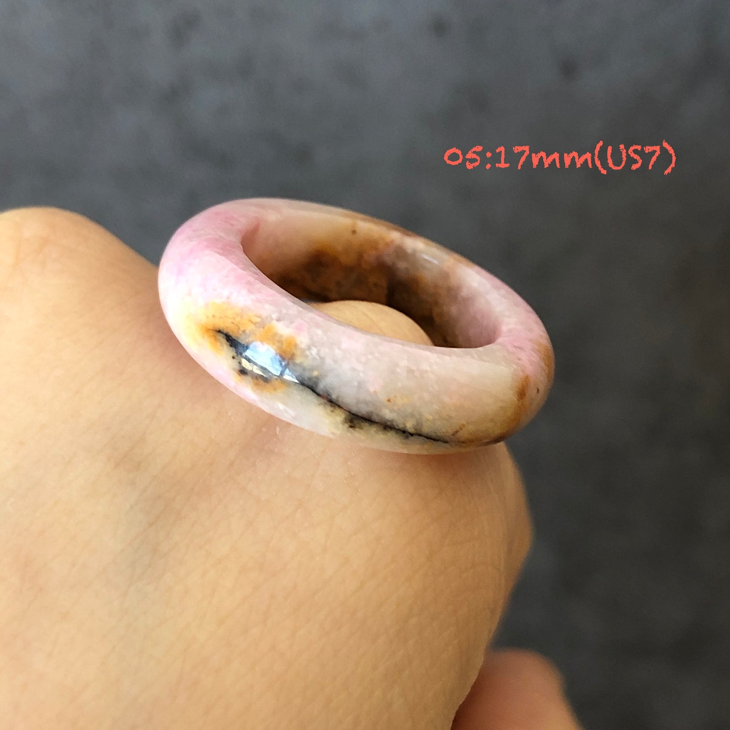 Natural High Quality Rhodonite Ring | Autumn Leaves |16-17mm+ (US 6-7) Collection| Tiny Bangle around the finger | Natural Healing Stone