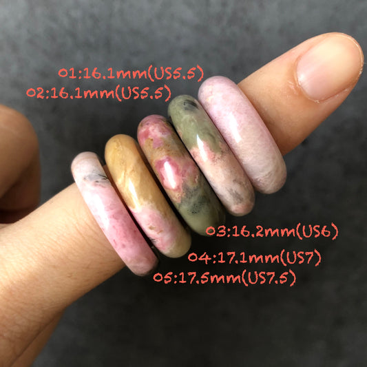 Natural High Quality Rhodonite Ring | 16-17mm+ (US 5.5-7.5) Collection| Tiny Bangle around the finger | Natural Stone| Healing Stone