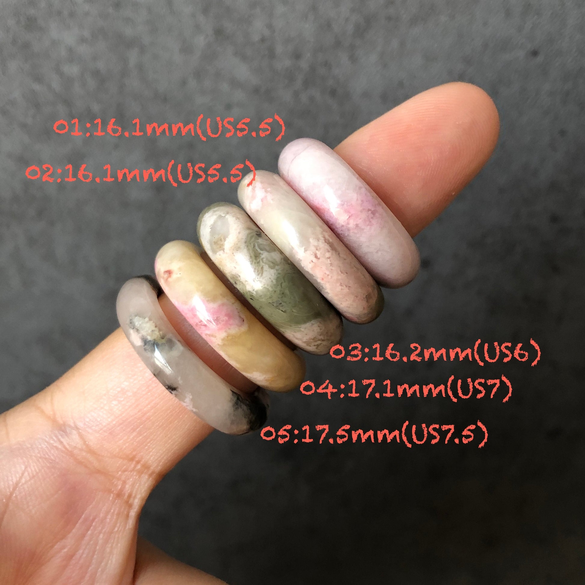 Natural High Quality Rhodonite Ring | 16-17mm+ (US 5.5-7.5) Collection| Tiny Bangle around the finger | Natural Stone| Healing Stone