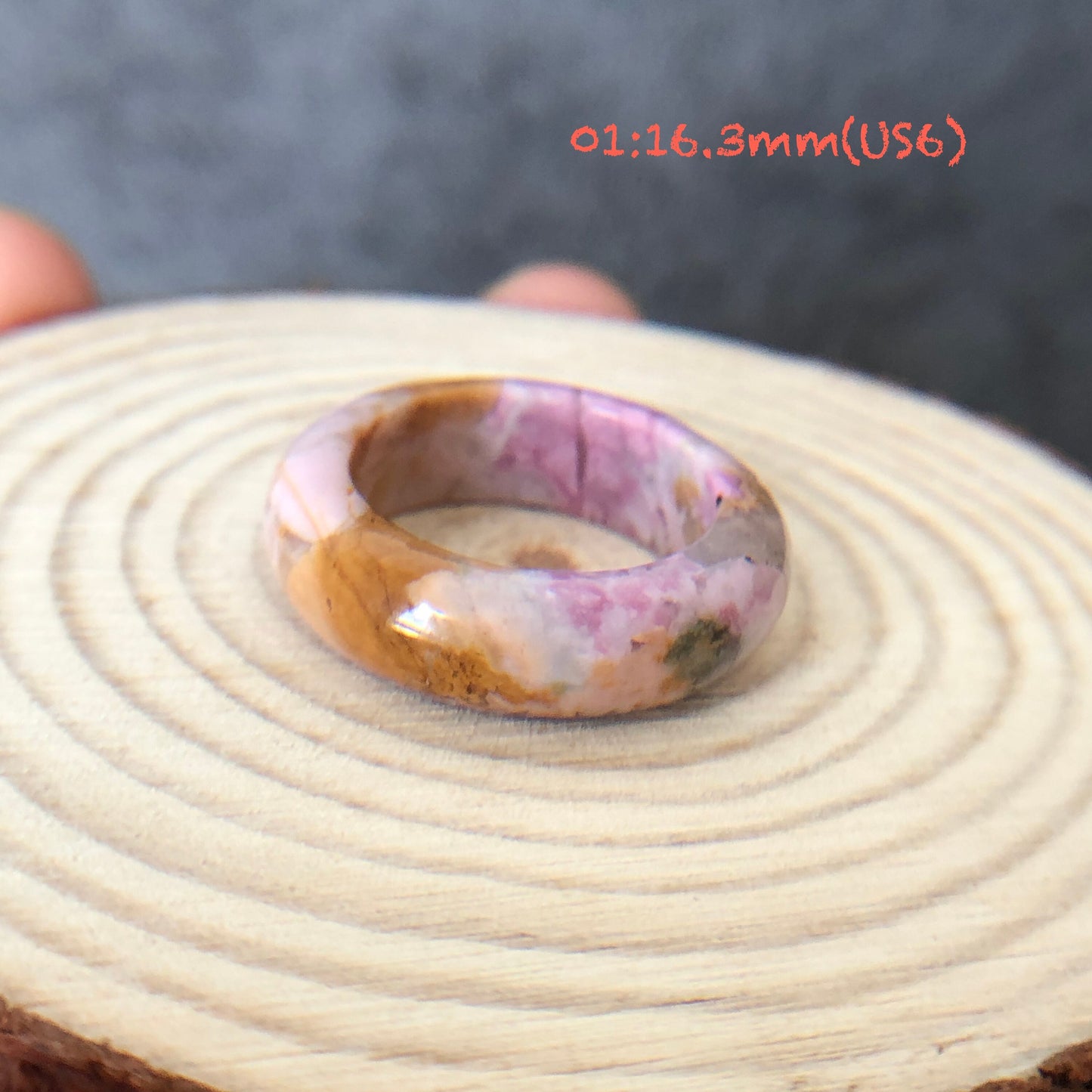 Natural High Quality Rhodonite Ring | Vintage Pink | 16-17mm+ (US 6-7) Collection | Tiny Bangle around the finger | Natural Healing Stone