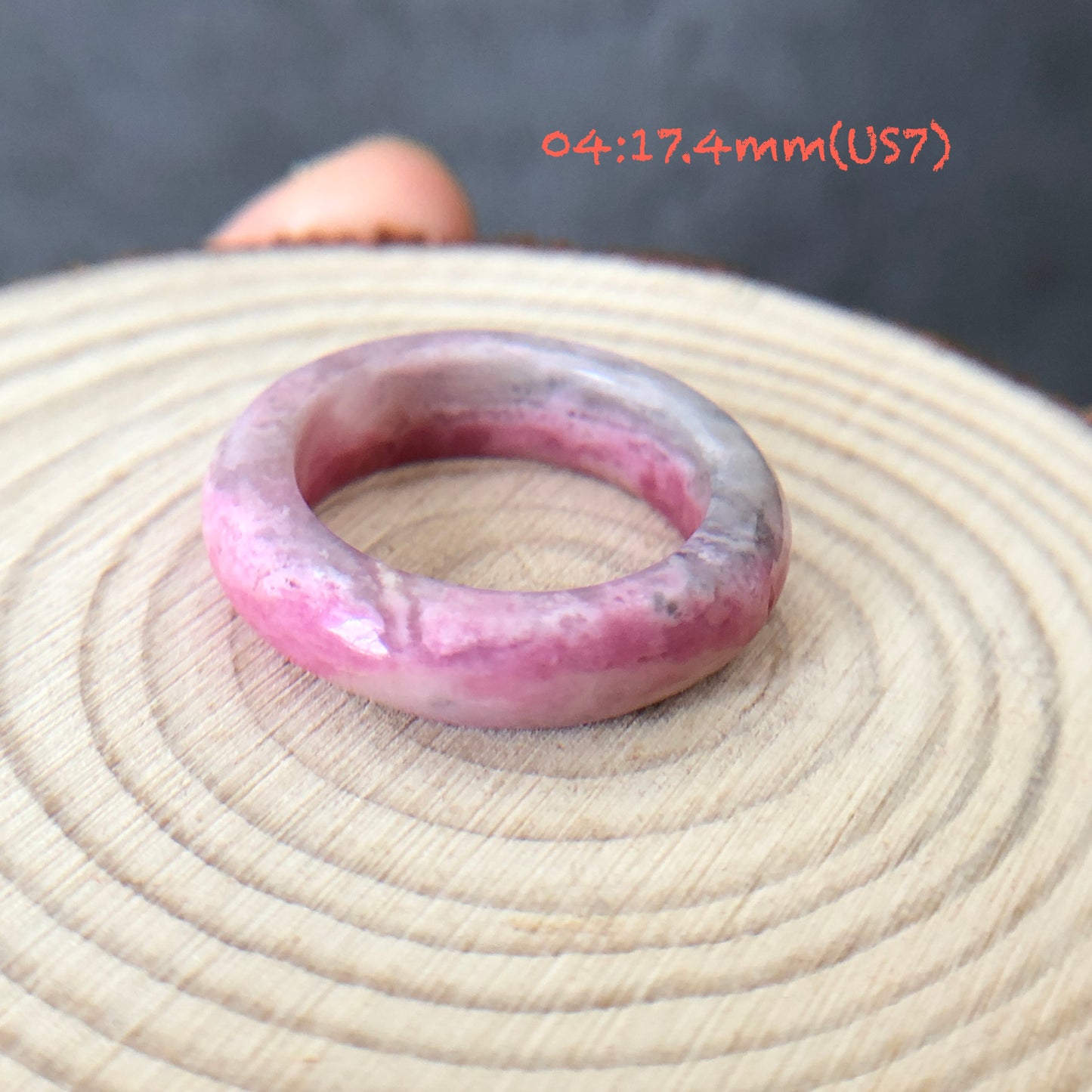 Natural High Quality Rhodonite Ring | Vintage Pink | 16-17mm+ (US 6-7) Collection | Tiny Bangle around the finger | Natural Healing Stone